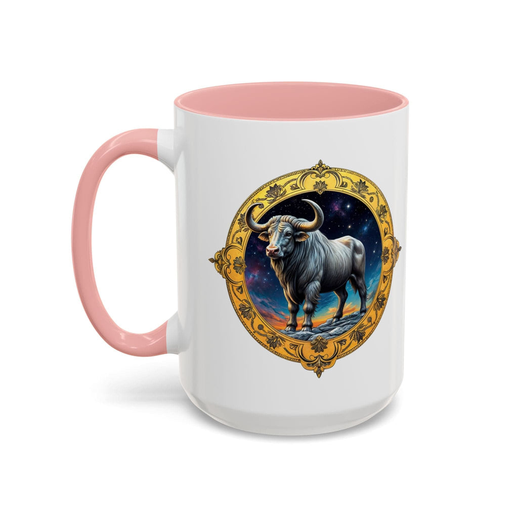 Printify Mug 15oz / Pink Taurus Zodiac Coffee Mug with Inspirational Quote and Smart QR Code Charming Astrology Gift Custom Horoscope Mug for Taurus Fans