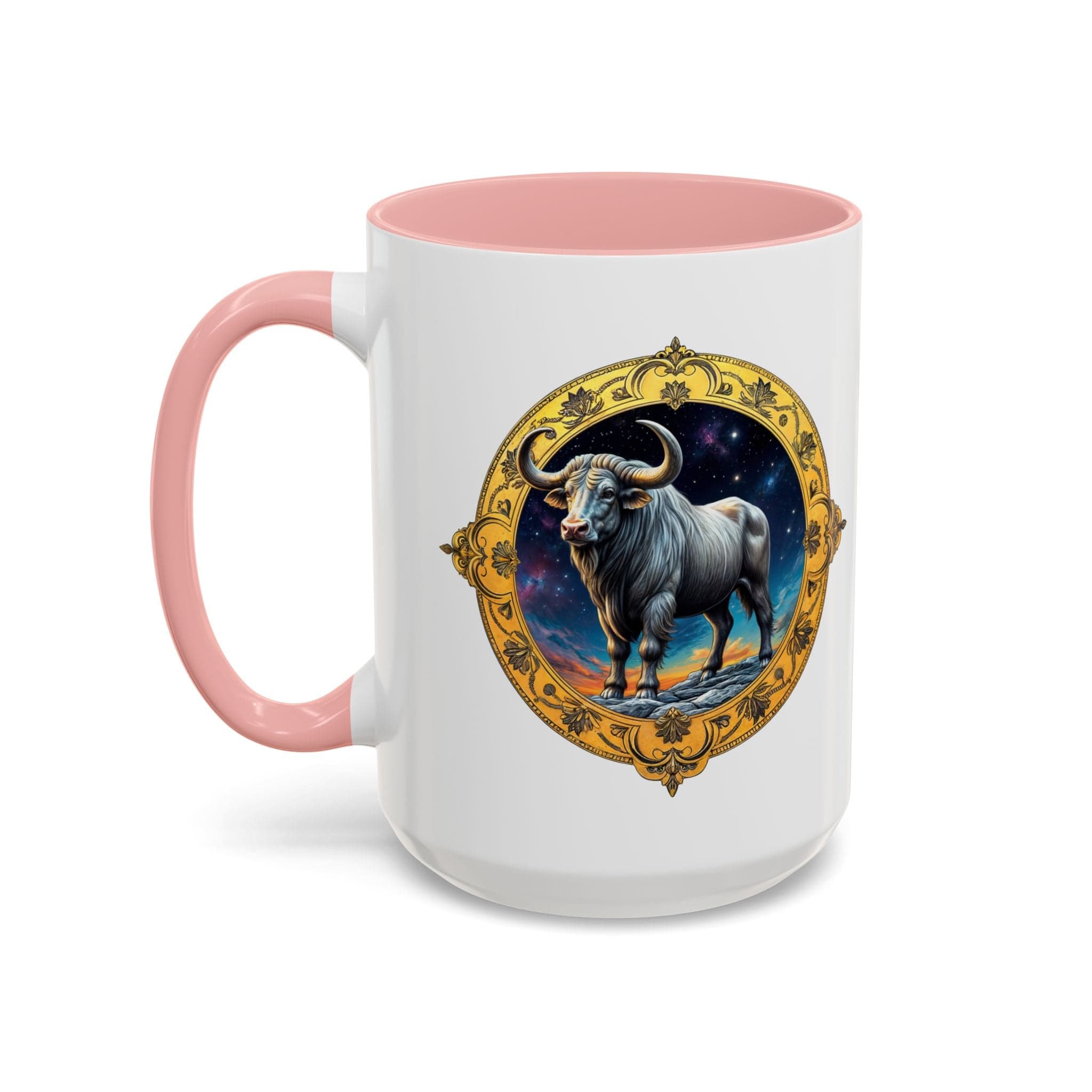Printify Mug 15oz / Pink Taurus Zodiac Coffee Mug with Inspirational Quote and Smart QR Code Charming Astrology Gift Custom Horoscope Mug for Taurus Fans