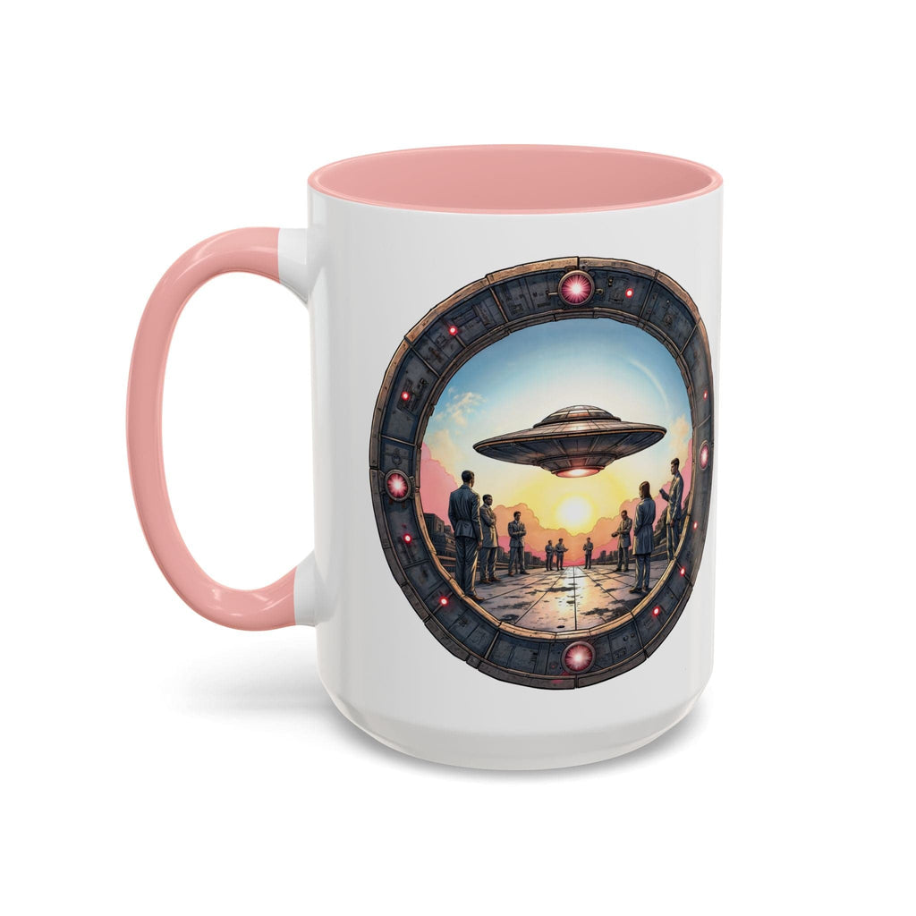 Printify Mug 15oz / Pink UFO Coffee Mug with Funny Conspiracy Theory Quotes - for Enthusiasts Who Enjoy Mysterious Area 51 Humor Unique Gift Idea QR Code Quote Video