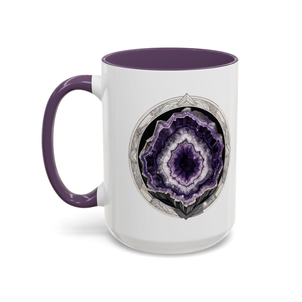 Printify Mug 15oz / Purple Amethyst Gemstone Coffee Mug with Inspirational Quote and QR Code Perfect Gift for Mindfulness Lovers and Crystal Spiritual Seekers