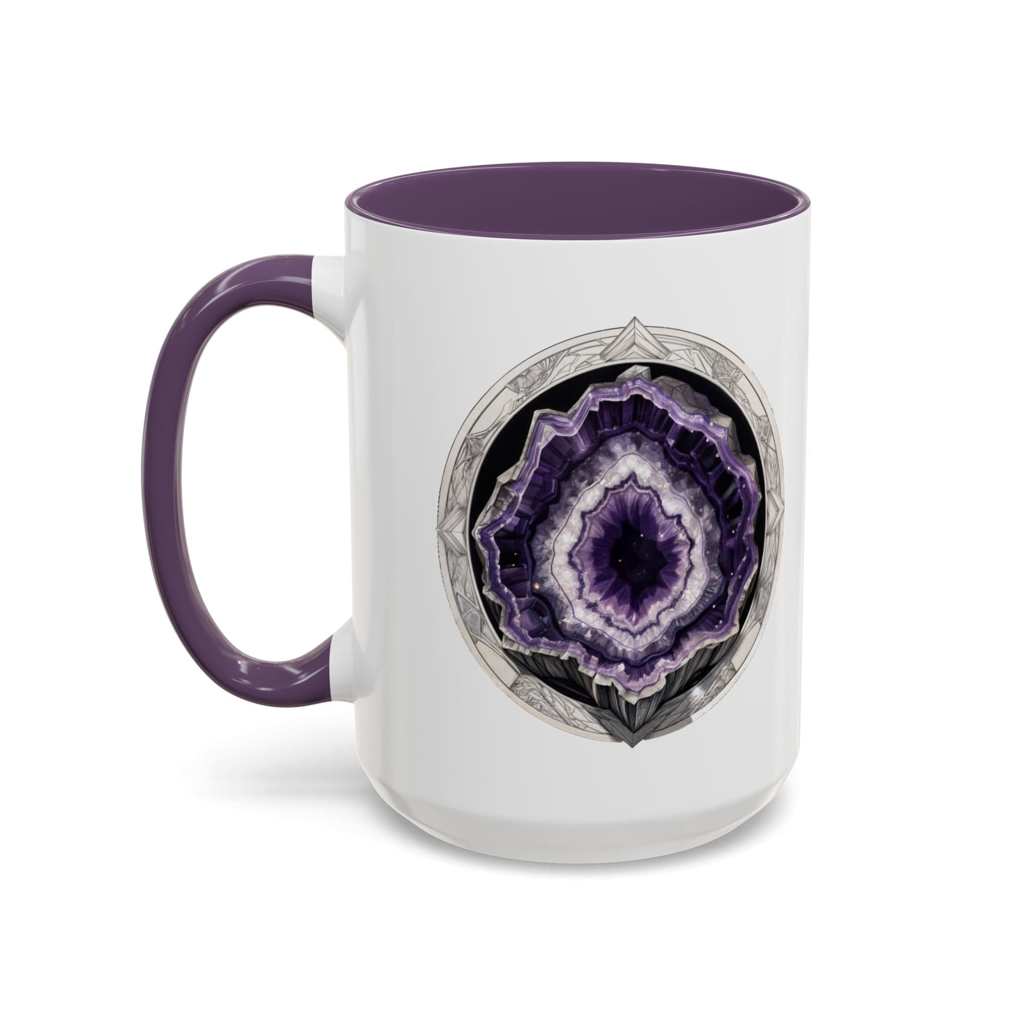 Printify Mug 15oz / Purple Amethyst Gemstone Coffee Mug with Inspirational Quote and QR Code Perfect Gift for Mindfulness Lovers and Crystal Spiritual Seekers