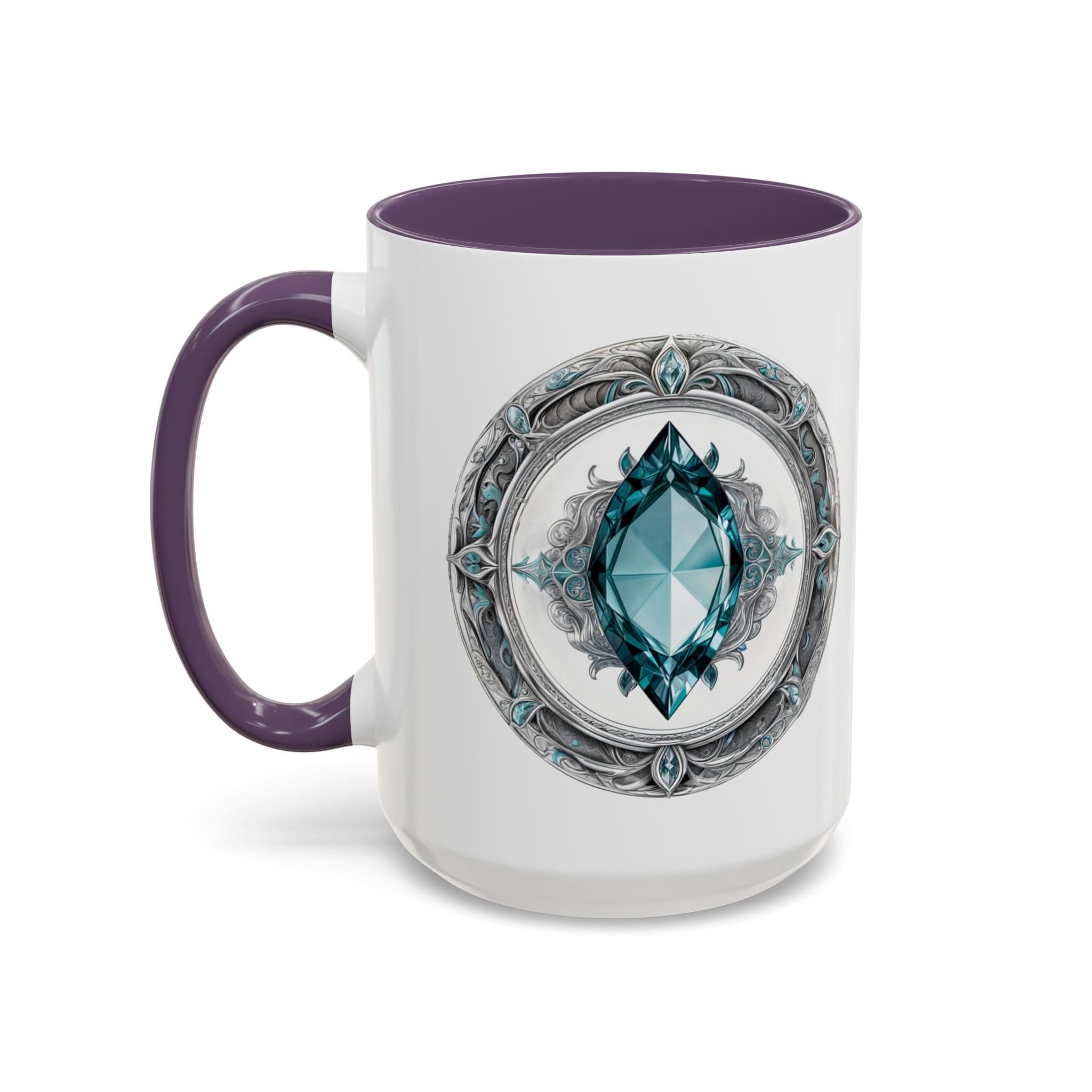Printify Mug 15oz / Purple Aquamarine Crystal Coffee Mug with Soothing Quote and QR Code Great Gift for Ocean Lovers Gemstone and Meditation Enthusiasts
