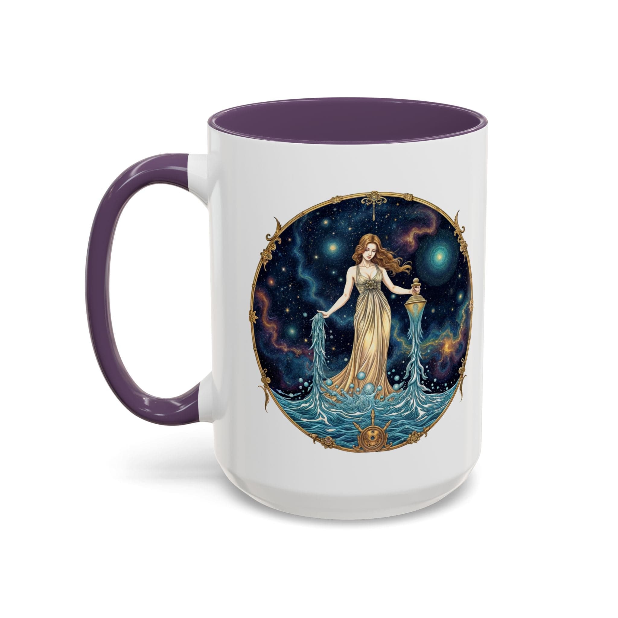 Printify Mug 15oz / Purple Aquarius Zodiac Coffee Mug with Inspirational Quote and Smart QR Code Trendy Astrology Gift Personalized Horoscope Mug for Aquarius Lovers