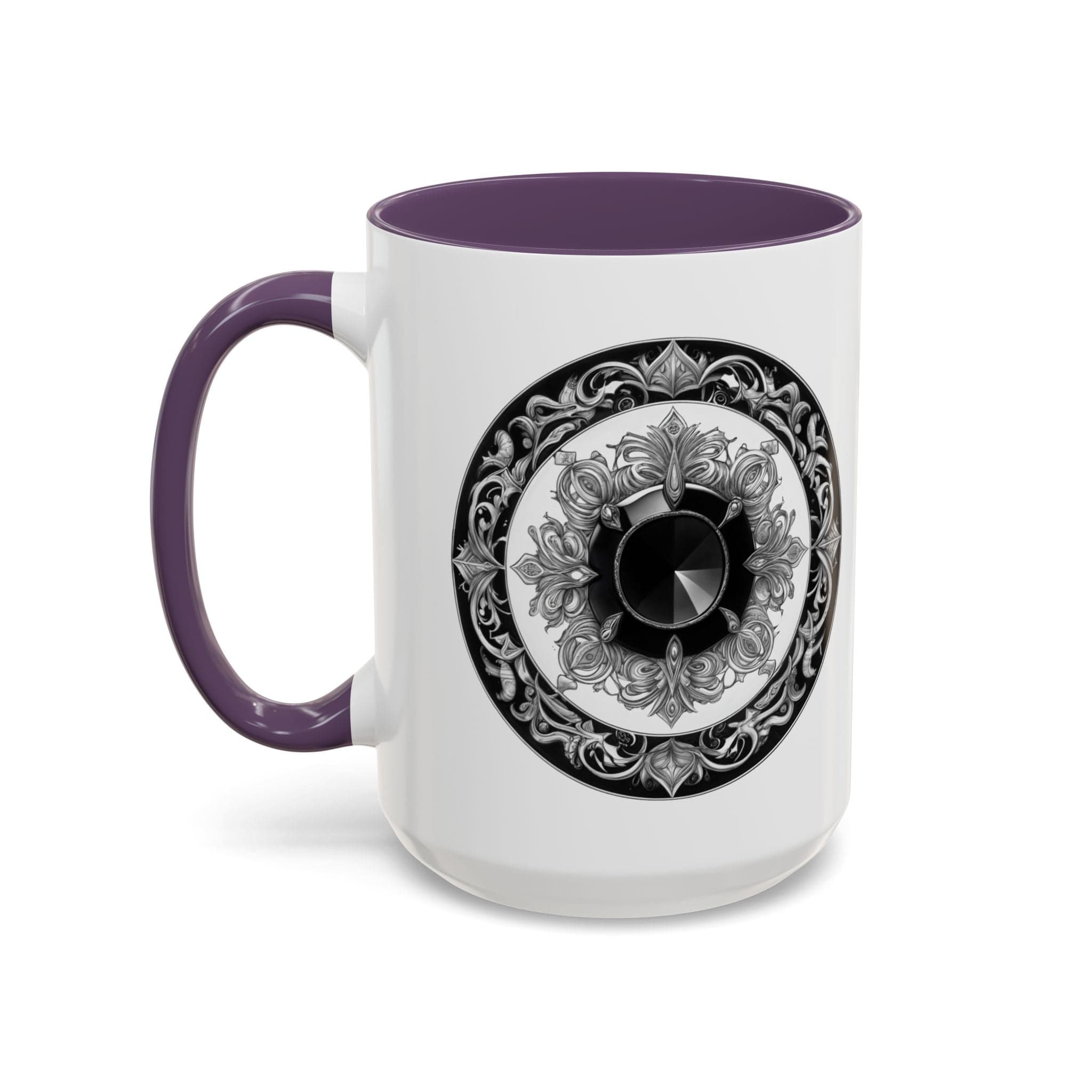 Printify Mug 15oz / Purple Black Tourmaline Gemstone Coffee Mug with Grounding Quote and QR Code Perfect Crystal Shield for Home and Office Unique Drinkware