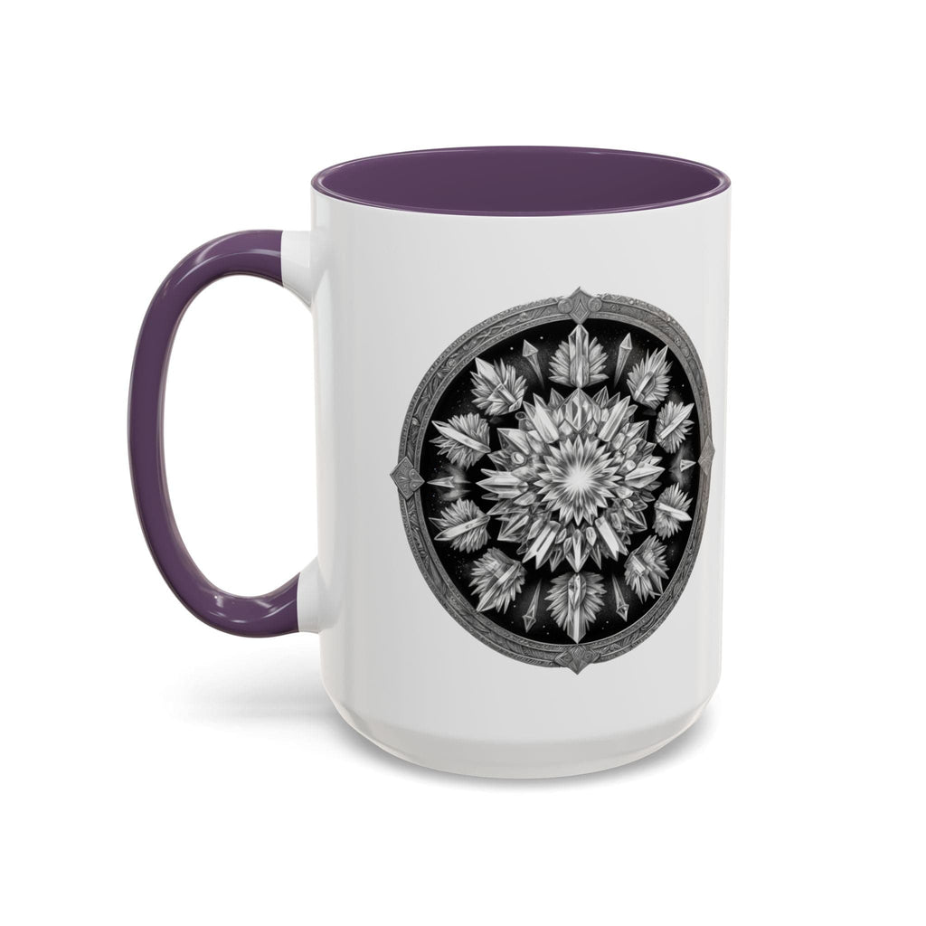 Printify Mug 15oz / Purple Clear Quartz Gemstone Coffee Mug with Empowering Quote and QR Code Perfect for Crystal Manifestation and Meditation Enthusiasts