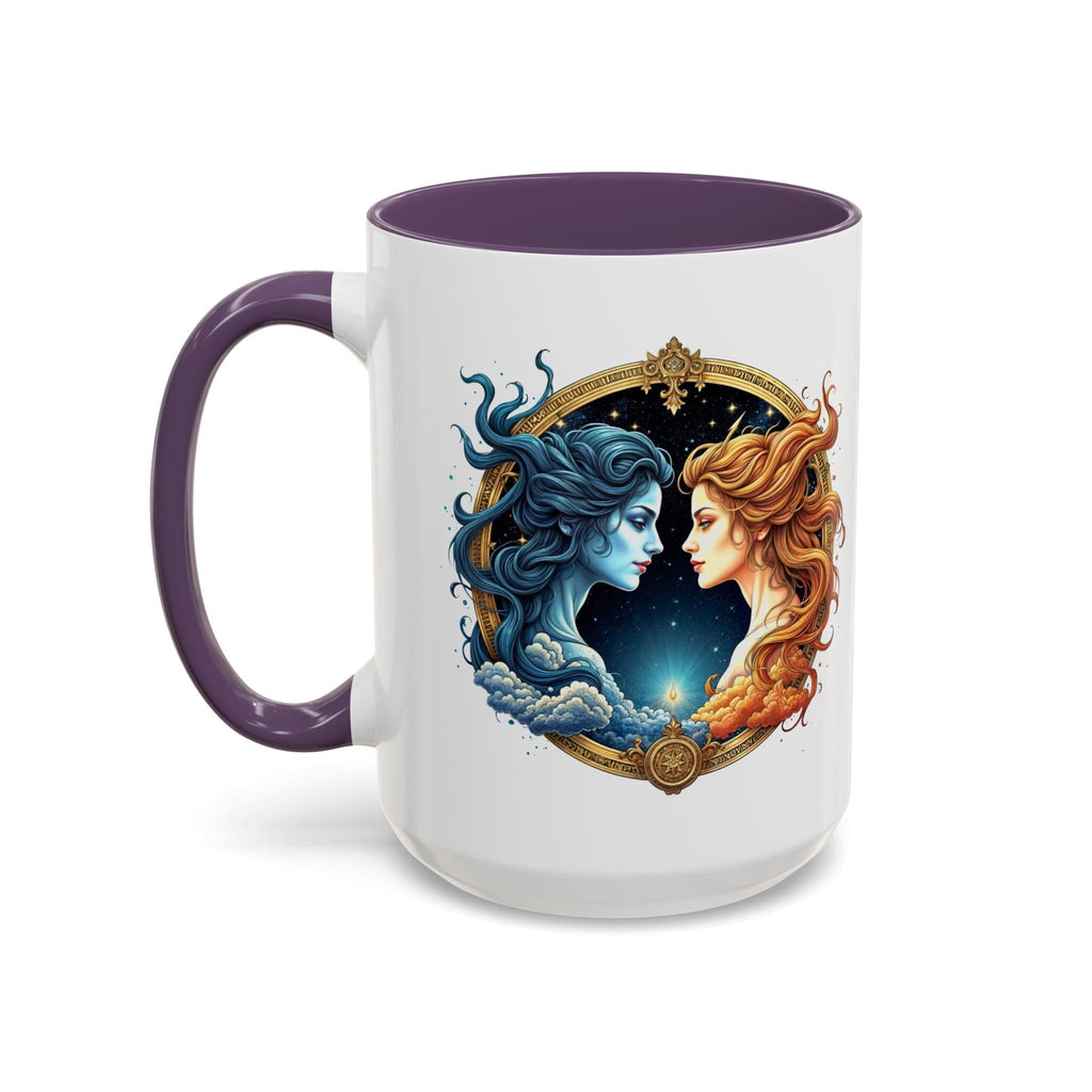 Printify Mug 15oz / Purple Gemini Zodiac Coffee Mug with Inspirational Quote and Smart QR Code Fun Astrology Gift Unique Horoscope Mug for Gemini Lovers