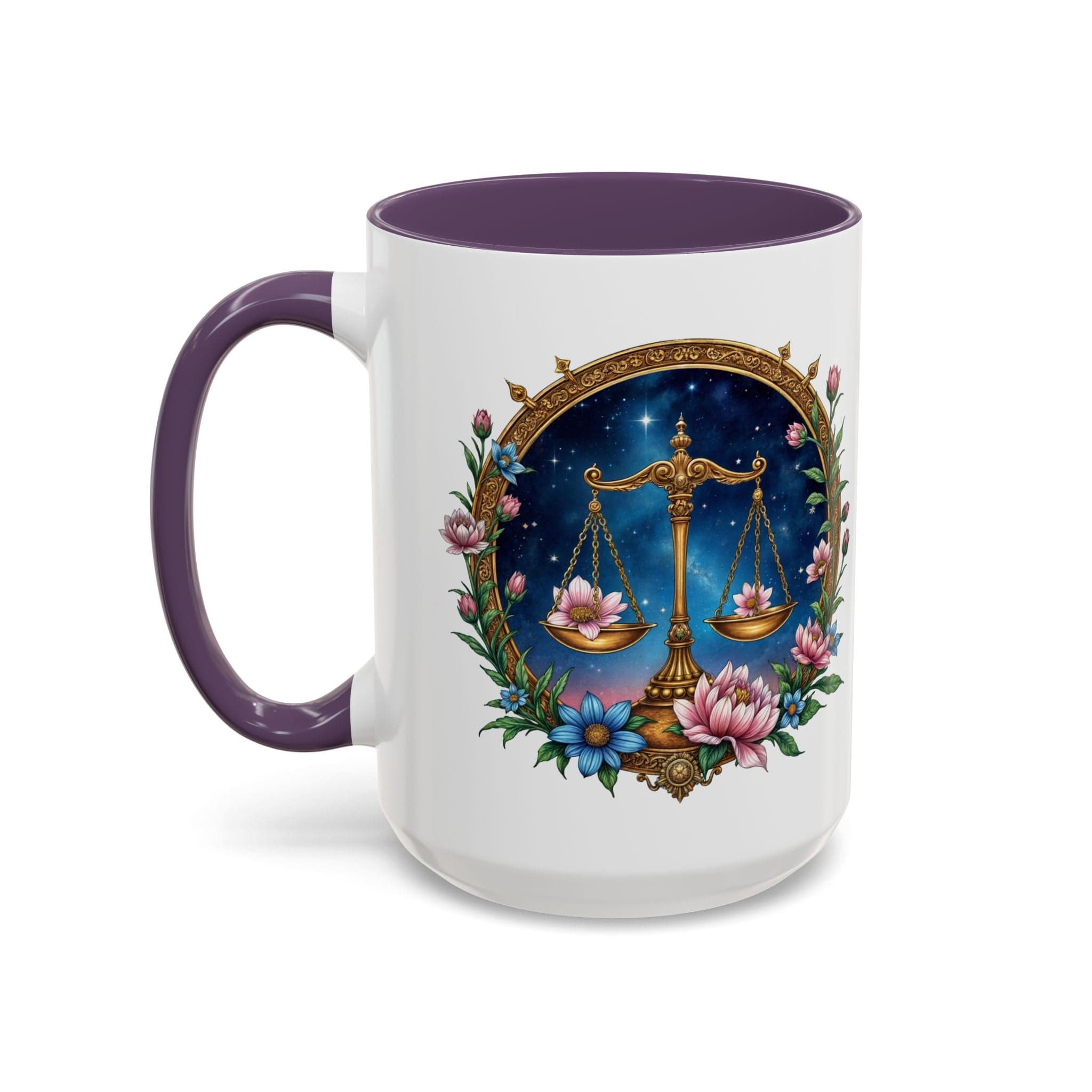 Printify Mug 15oz / Purple Libra Zodiac Coffee Mug with Inspirational Quote and Smart QR Code Balanced Astrology Gift Custom Horoscope Lovers Mug for Libra Fans