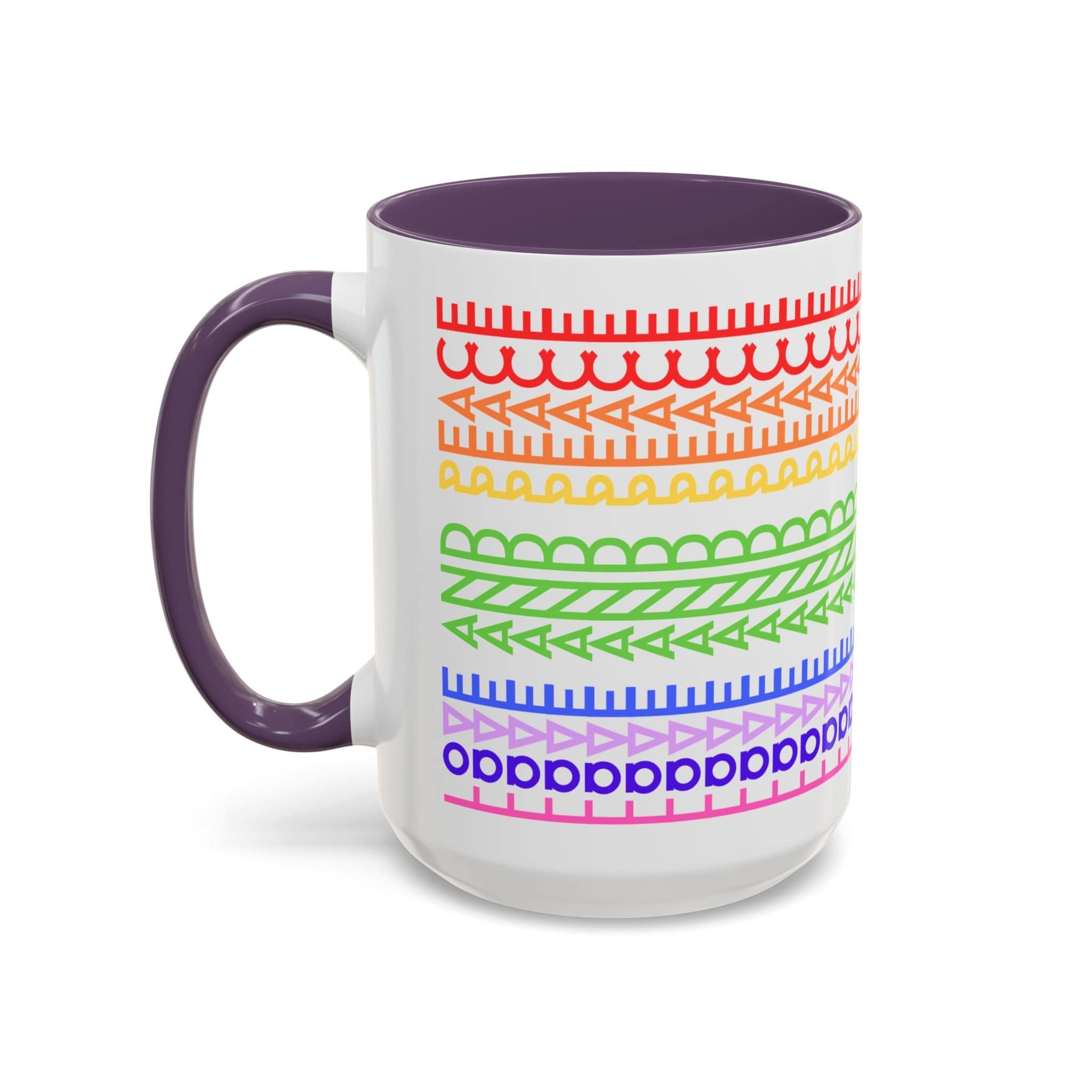 Printify Mug 15oz / Purple Love and Peace Rainbow - Hidden Message Mug