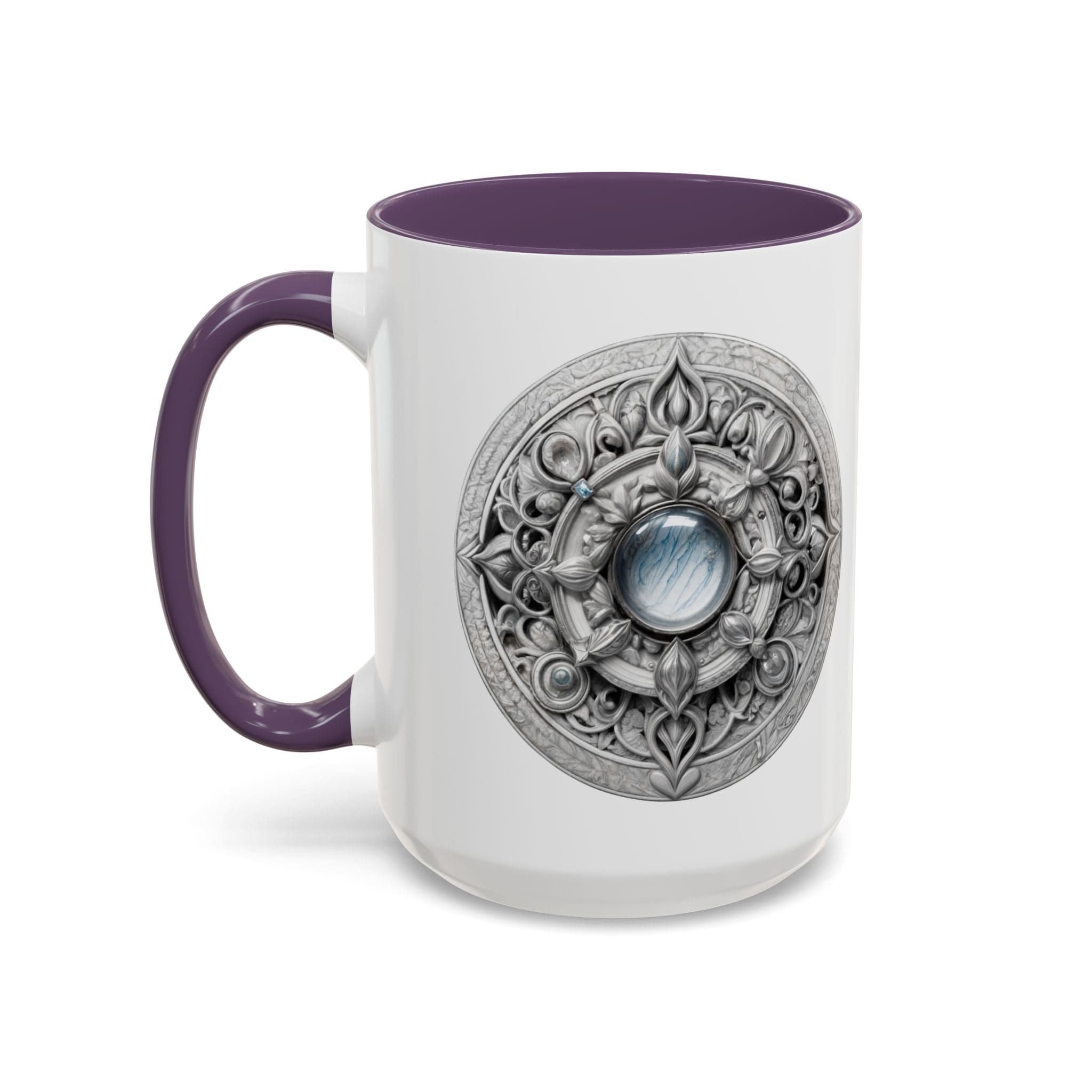 Printify Mug 15oz / Purple Moonstone Gemstone Coffee Mug with Empowering Quote and QR Code Perfect for Mystics and Creative Spirits Beautiful Crystal Lovers