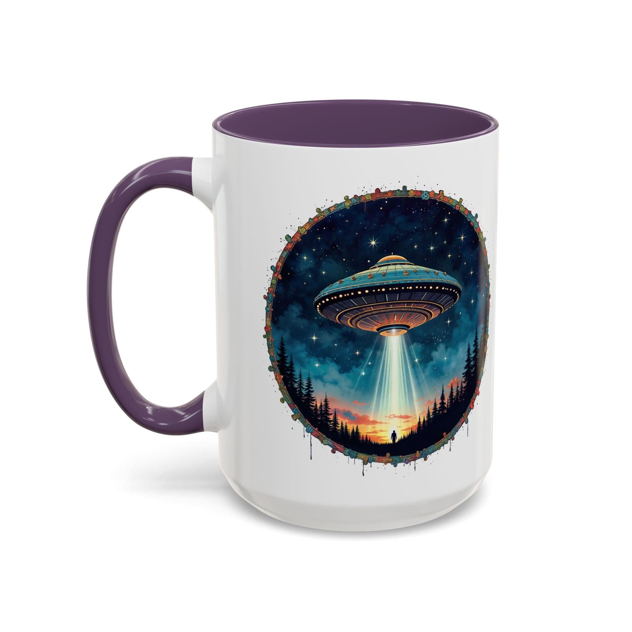 Printify Mug 15oz / Purple Mug - Aliens Are Here - UFO & Cosmic QR Code Quote Video