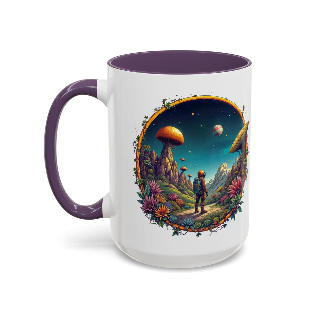 Printify Mug 15oz / Purple Mug - Cosmic Explorer - UFO & Cosmic QR Code Quote Video