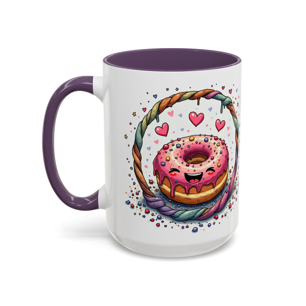 Printify Mug 15oz / Purple Mug - Donut Worry - Love & Fun Mug with QR Code Quote Video