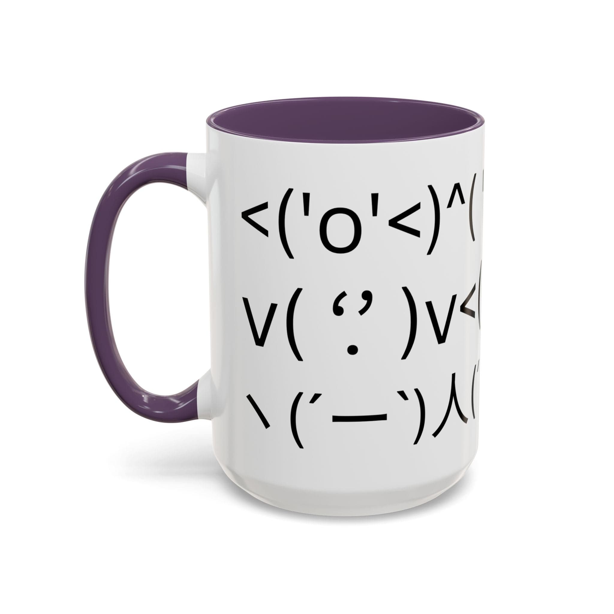 Printify Mug 15oz / Purple Mug - ^( '-' )^ Emoticon - Hidden Message