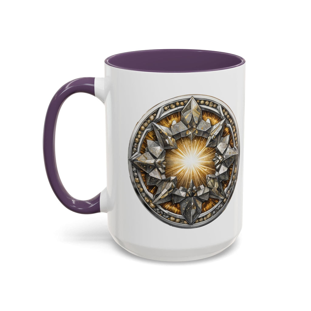 Printify Mug 15oz / Purple Pyrite Gemstone Coffee Mug with Uplifting Quote and QR Code Perfect for Achievers and Positive Vibes Enthusiasts Crystal Lovers