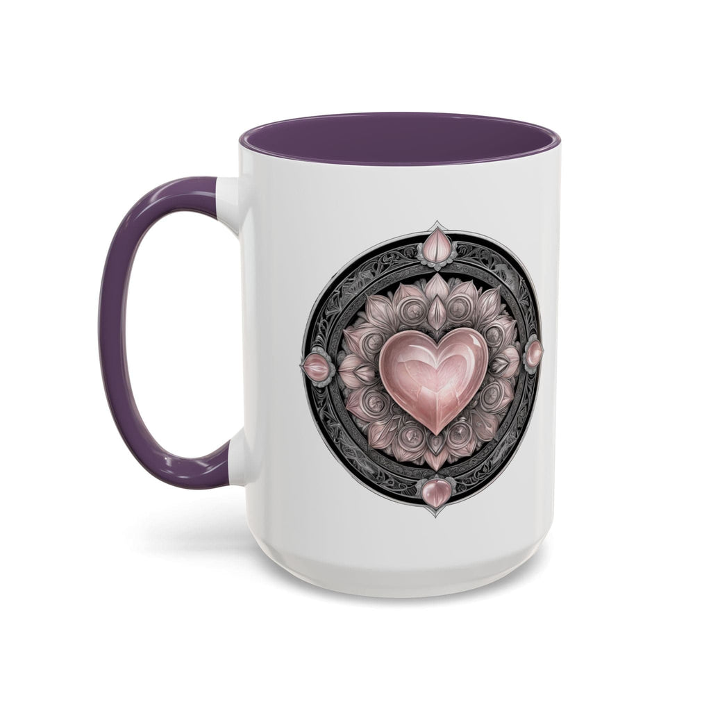 Printify Mug 15oz / Purple Rose Quartz Love Crystal Coffee Mug with Heartwarming Quote and QR Code Beautiful Gemstone Gift for Valentines Day or Mothers Day