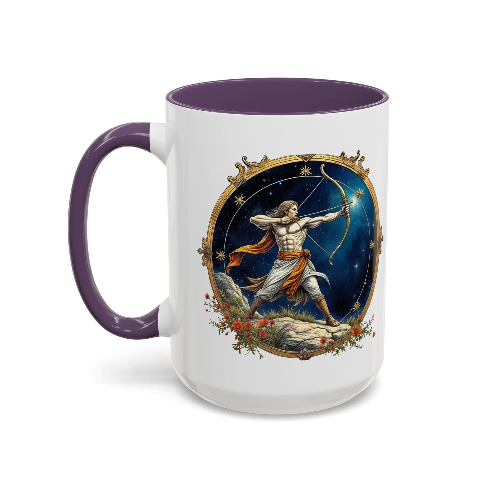 Printify Mug 15oz / Purple Sagittarius Zodiac Coffee Mug with Inspirational Quote and Smart QR Code Adventurous Astrology Gift Horoscope Mug for Sagittarius Fans
