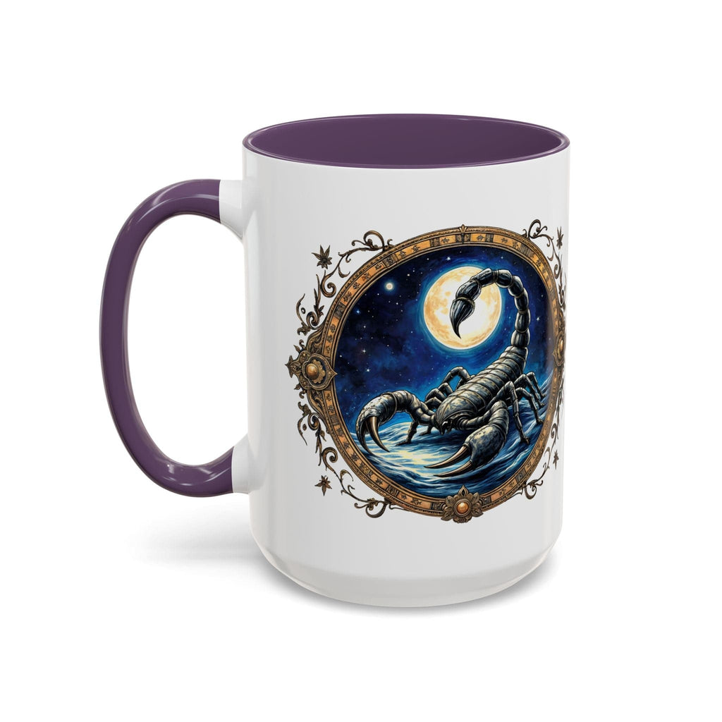 Printify Mug 15oz / Purple Scorpio Zodiac Coffee Mug with Inspirational Quote and Smart QR Code Mysterious Astrology Gift Unique Horoscope Mug for Scorpio Lovers