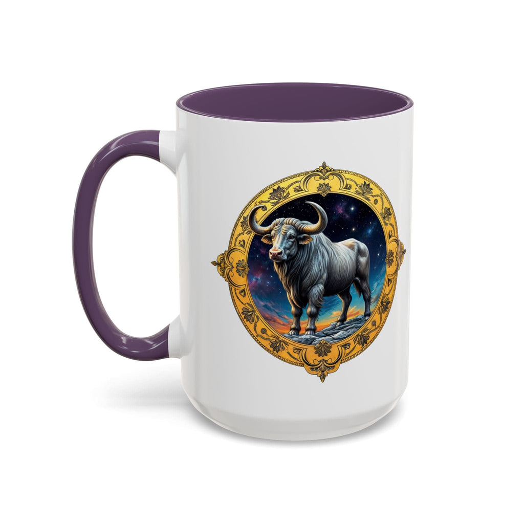 Printify Mug 15oz / Purple Taurus Zodiac Coffee Mug with Inspirational Quote and Smart QR Code Charming Astrology Gift Custom Horoscope Mug for Taurus Fans