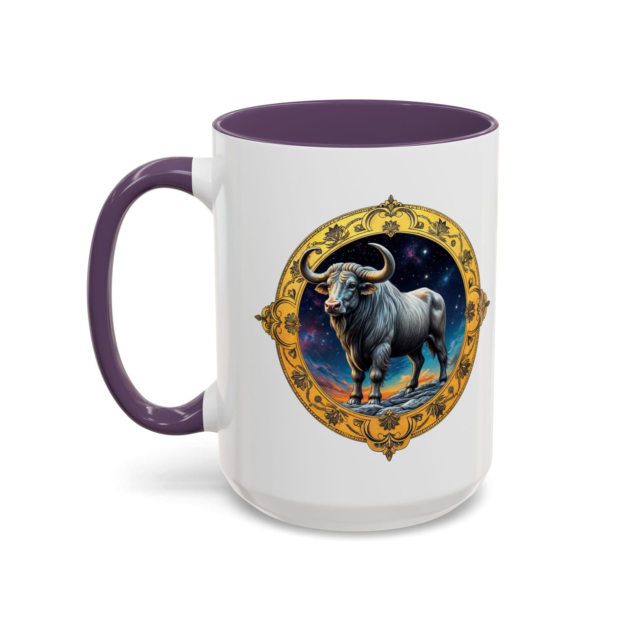 Printify Mug 15oz / Purple Taurus Zodiac Coffee Mug with Inspirational Quote and Smart QR Code Charming Astrology Gift Custom Horoscope Mug for Taurus Fans