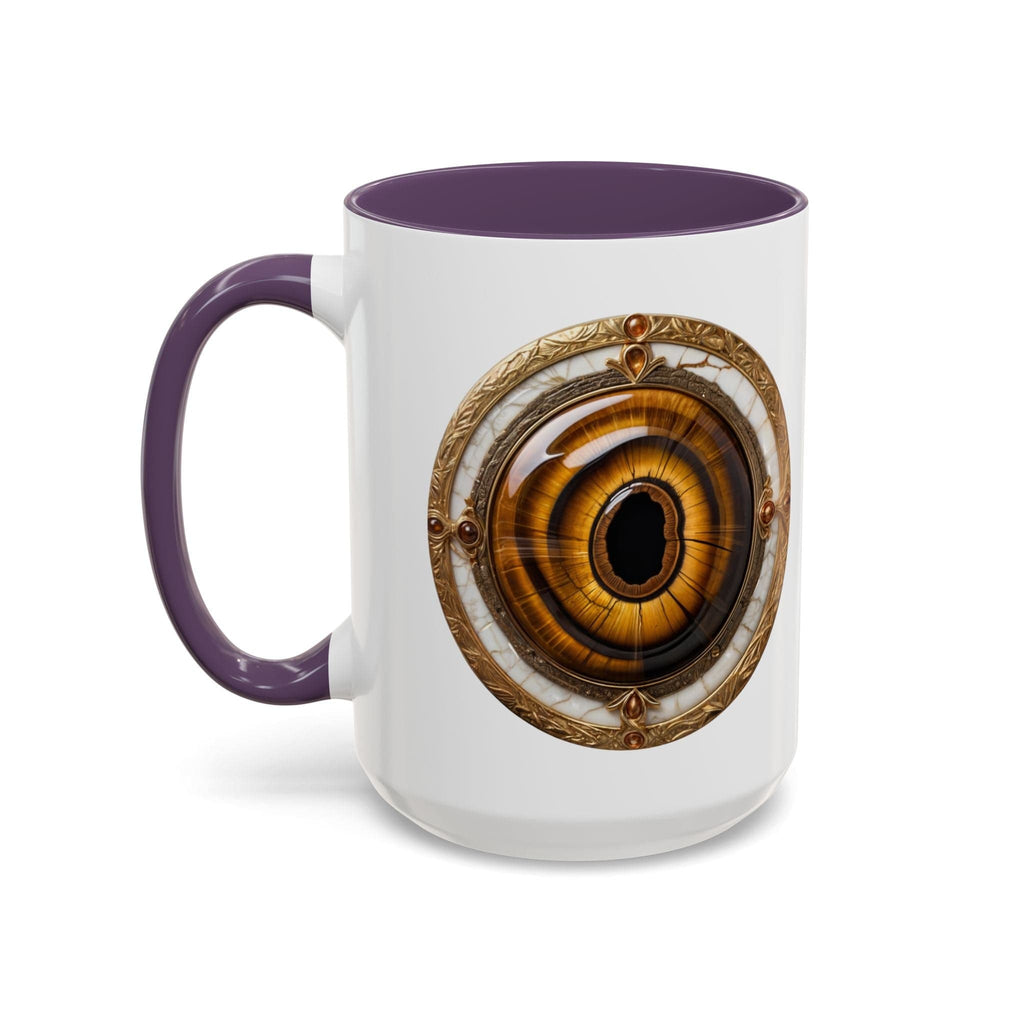 Printify Mug 15oz / Purple Tigers Eye Crystal Coffee Mug with Empowering Quote and QR Code Great Gemstone Gift for Adventurers and Goal Setter Lovers