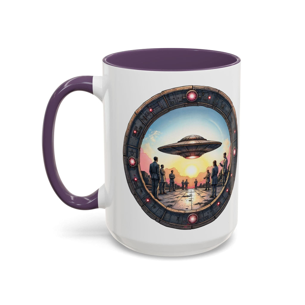 Printify Mug 15oz / Purple UFO Coffee Mug with Funny Conspiracy Theory Quotes - for Enthusiasts Who Enjoy Mysterious Area 51 Humor Unique Gift Idea QR Code Quote Video