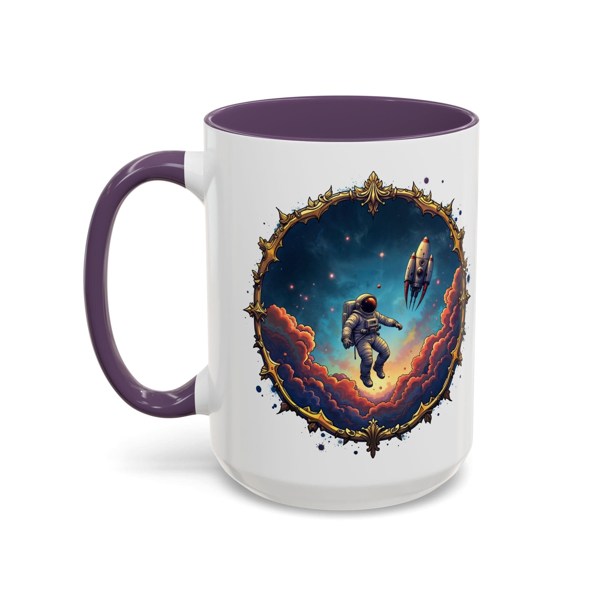 Printify Mug 15oz / Purple UFO Coffee Mug with Happy Hour Quotes for Intergalactic Travelers - Who Love Quirky Gift Funny Space-Themed Puns for All QR Code Quote Video