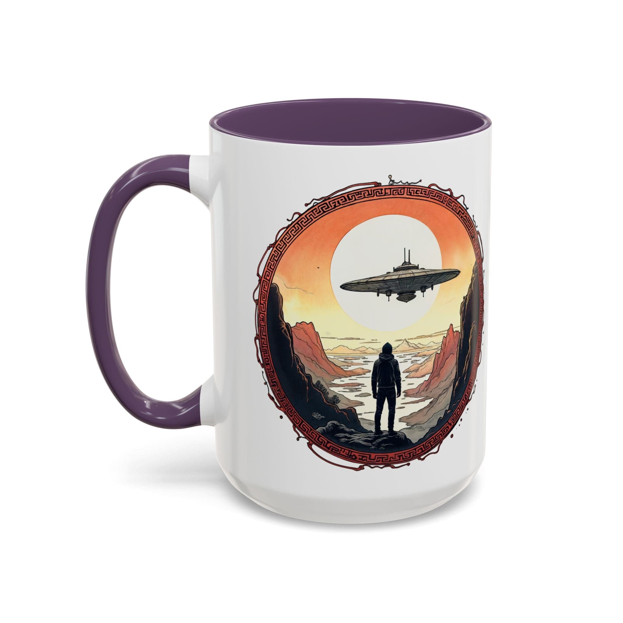 Printify Mug 15oz / Purple UFO Coffee Mug with Silly Missing Socks Quote for Skeptical Believers - Who Adore Unique Quirky Hilarious Alien Humor QR Code Quote Video