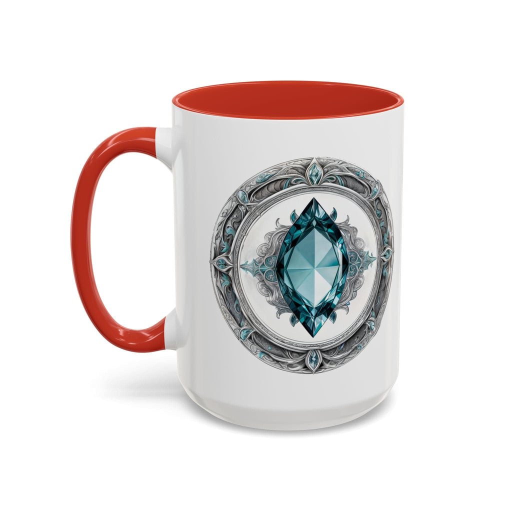 Printify Mug 15oz / Red Aquamarine Crystal Coffee Mug with Soothing Quote and QR Code Great Gift for Ocean Lovers Gemstone and Meditation Enthusiasts