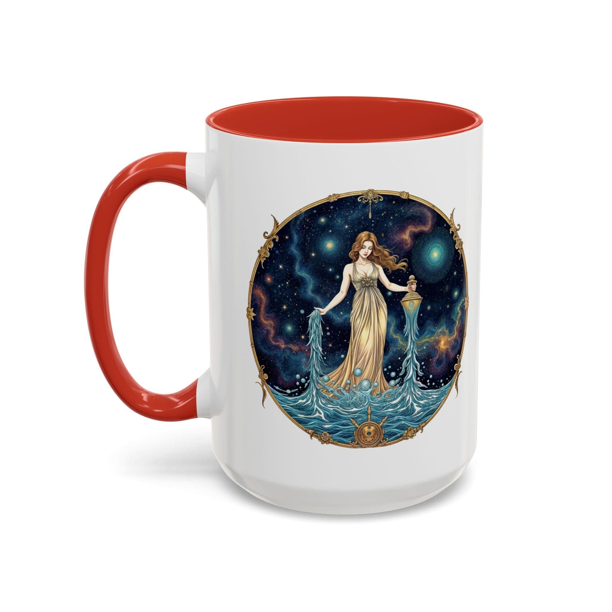 Printify Mug 15oz / Red Aquarius Zodiac Coffee Mug with Inspirational Quote and Smart QR Code Trendy Astrology Gift Personalized Horoscope Mug for Aquarius Lovers