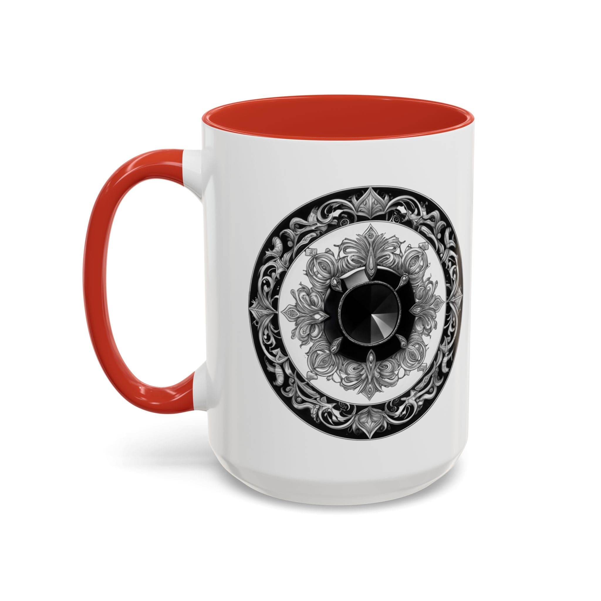 Printify Mug 15oz / Red Black Tourmaline Gemstone Coffee Mug with Grounding Quote and QR Code Perfect Crystal Shield for Home and Office Unique Drinkware