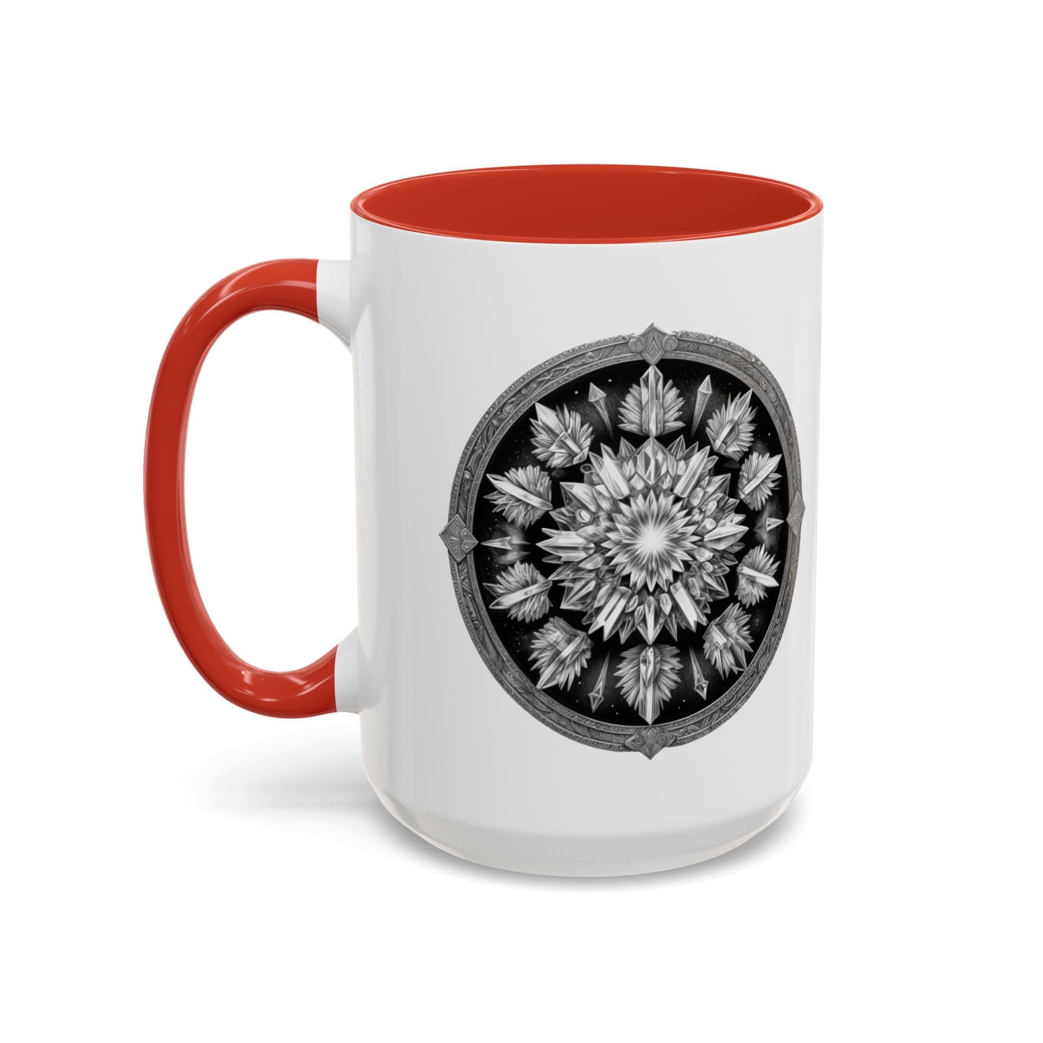 Printify Mug 15oz / Red Clear Quartz Gemstone Coffee Mug with Empowering Quote and QR Code Perfect for Crystal Manifestation and Meditation Enthusiasts