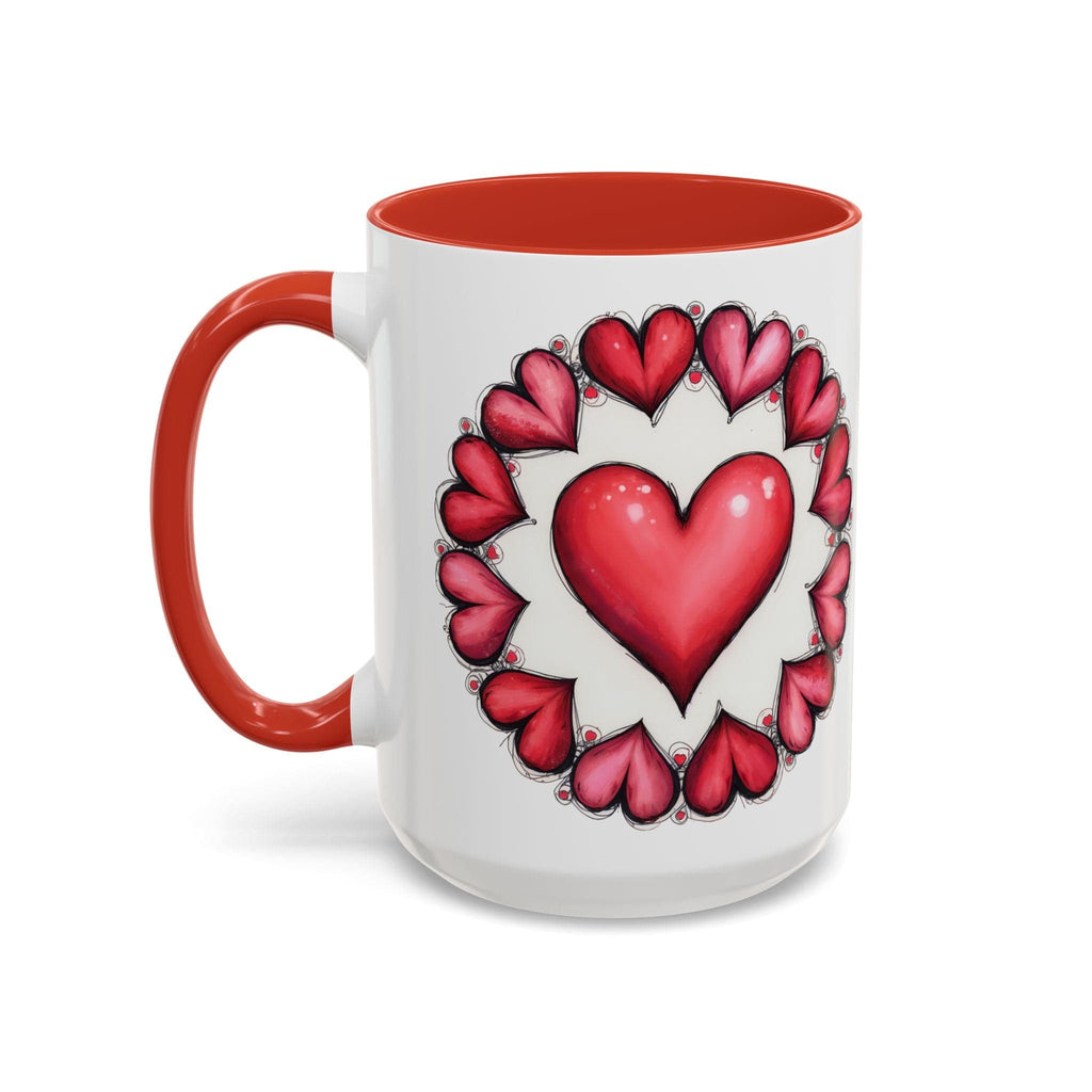 Printify Mug 15oz / Red Hearts Desire Mug Cherished Friend Lover Gift for Loved Ones Perfect Present for Romantic Relationship Moments QR Quote Video Keepsake