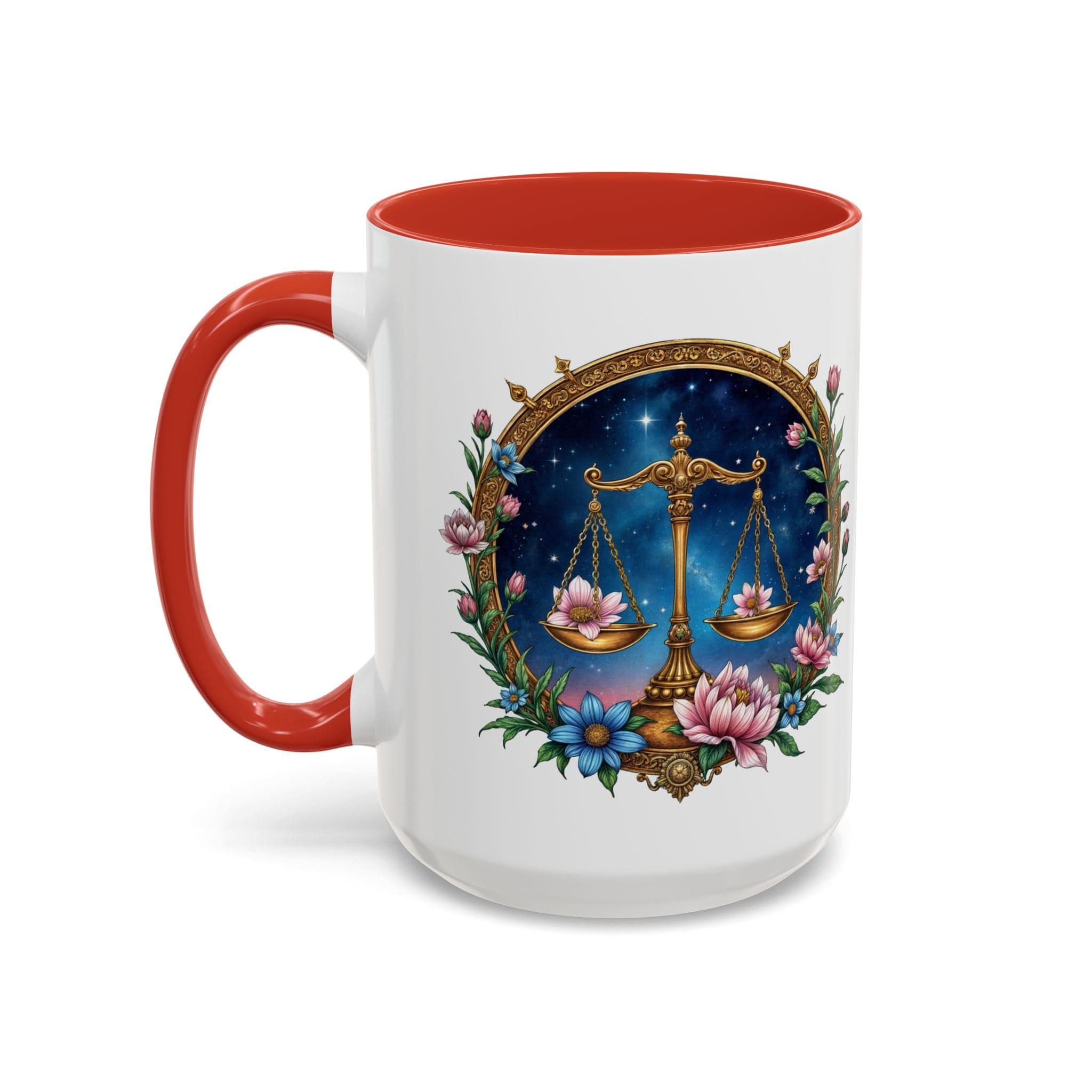 Printify Mug 15oz / Red Libra Zodiac Coffee Mug with Inspirational Quote and Smart QR Code Balanced Astrology Gift Custom Horoscope Lovers Mug for Libra Fans