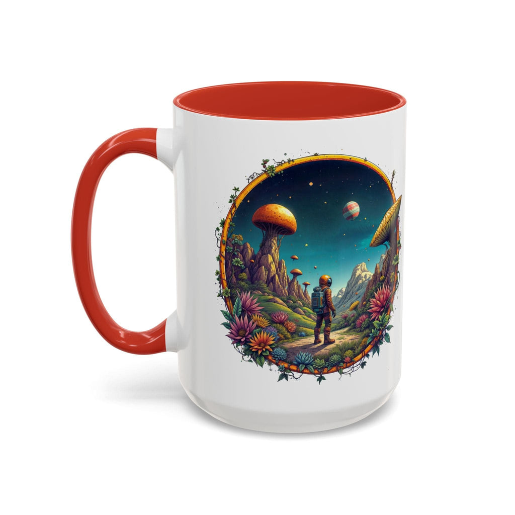 Printify Mug 15oz / Red Mug - Cosmic Explorer - UFO & Cosmic QR Code Quote Video