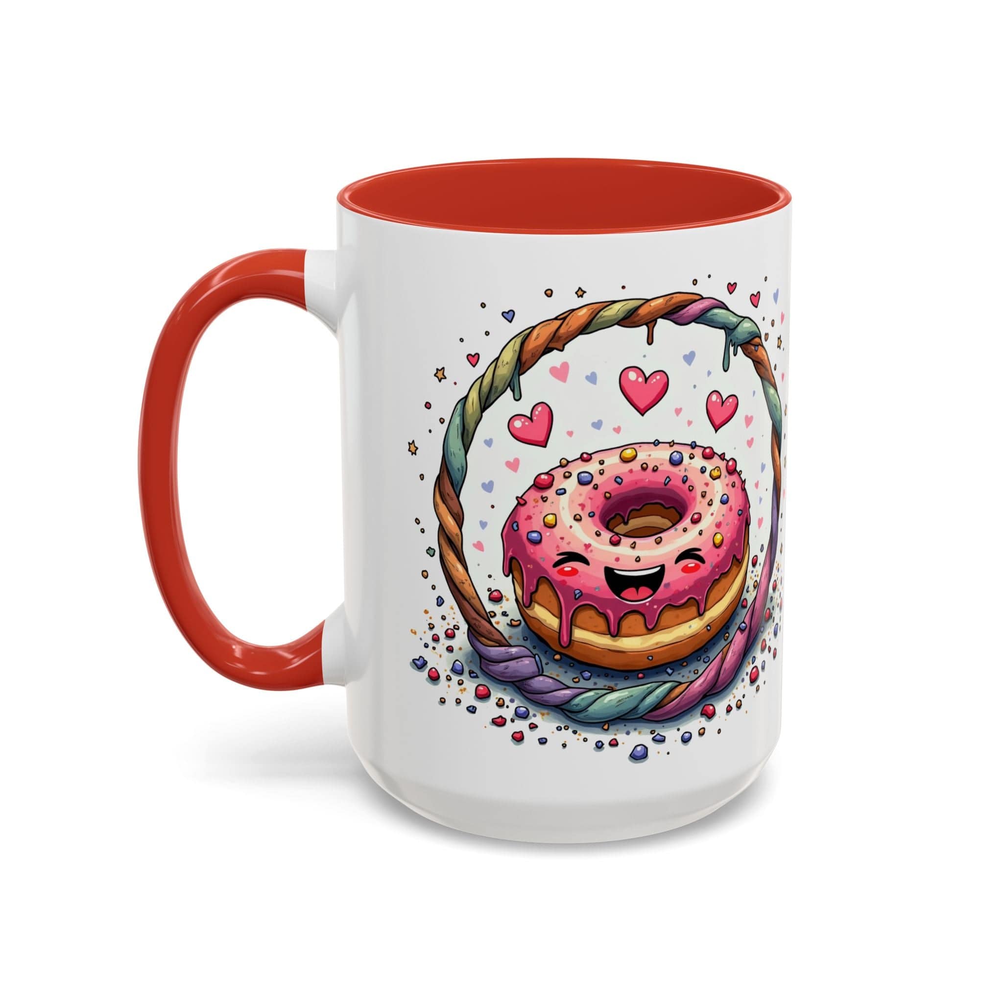 Printify Mug 15oz / Red Mug - Donut Worry - Love & Fun Mug with QR Code Quote Video