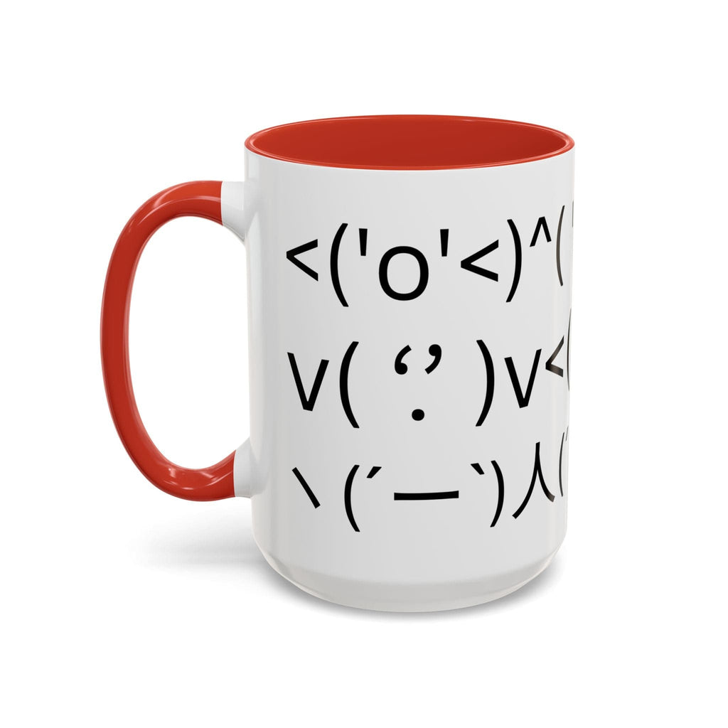 Printify Mug 15oz / Red Mug - ^( '-' )^ Emoticon - Hidden Message