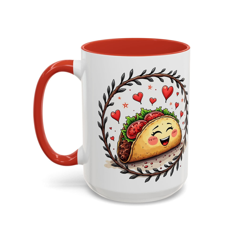 Printify Mug 15oz / Red Mug - Taco 'Bout Love - Love & Fun Mug with QR Code Quote Video