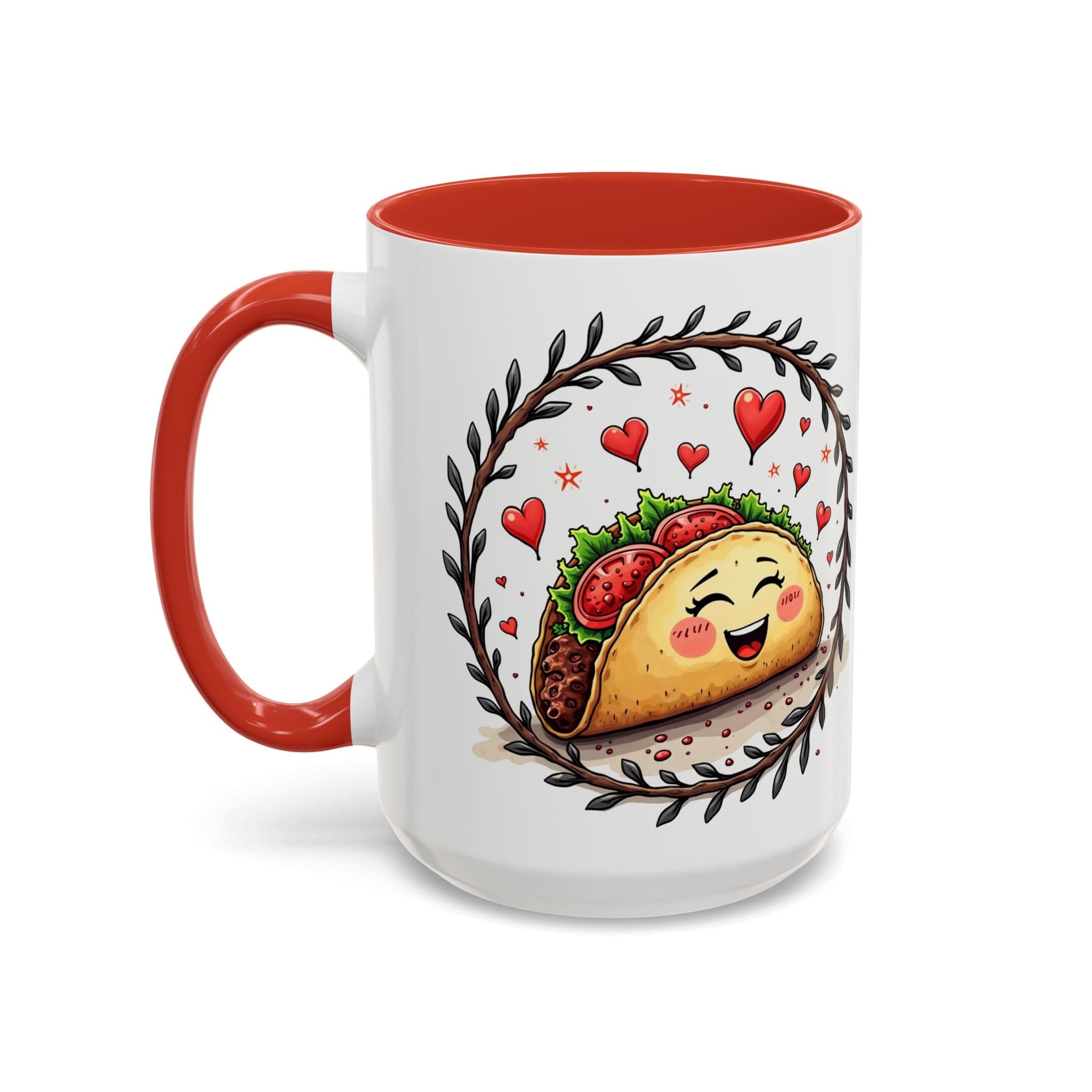 Printify Mug 15oz / Red Mug - Taco 'Bout Love - Love & Fun Mug with QR Code Quote Video