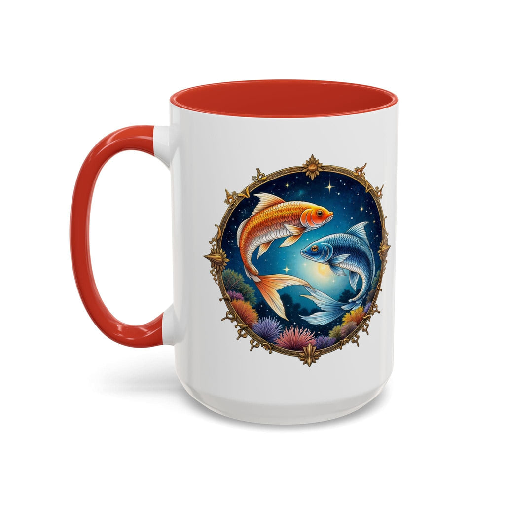 Printify Mug 15oz / Red Pisces Zodiac Coffee Mug with Inspirational Quote and Smart QR Code Dreamy Astrology Gift Custom Horoscope Mug for Pisces Fans