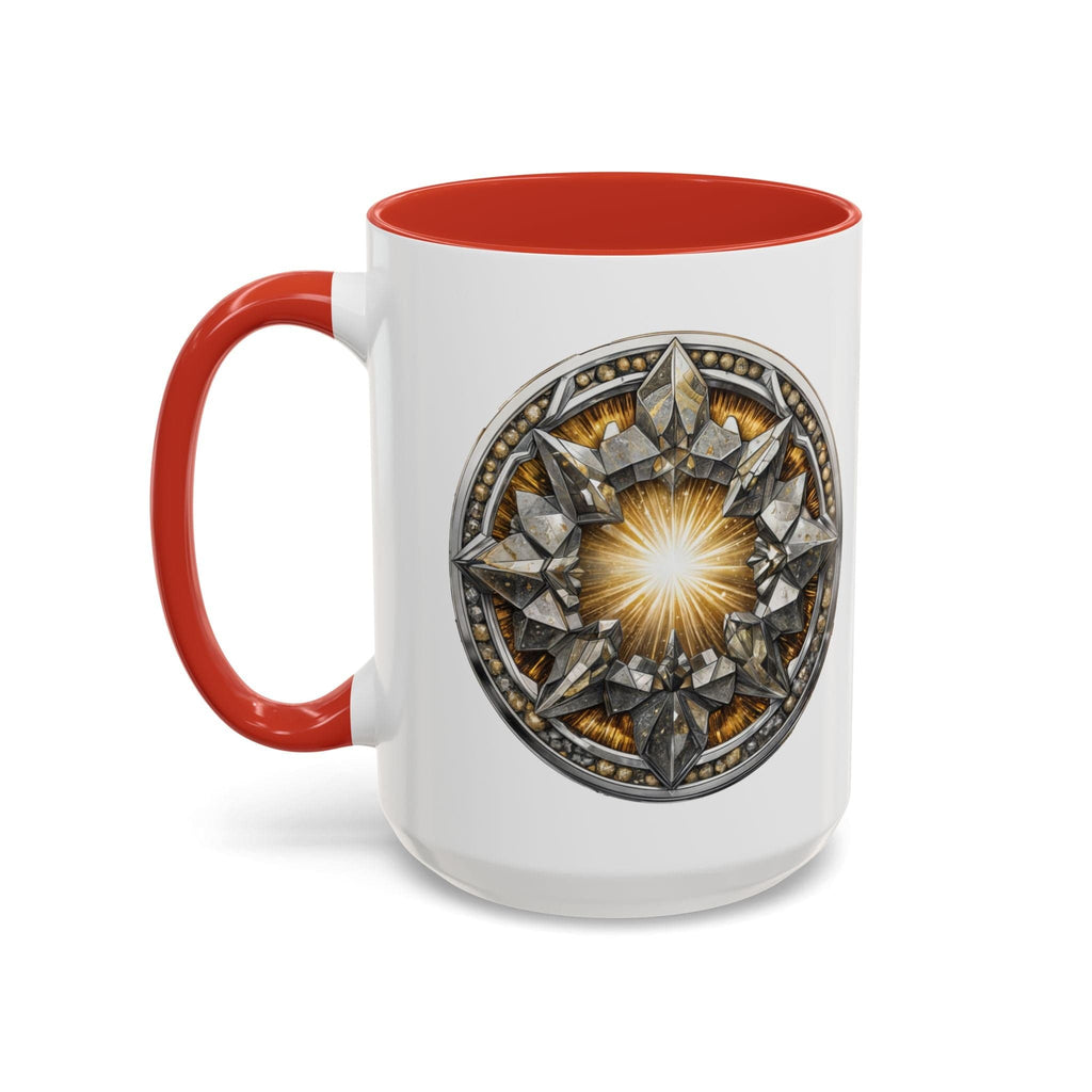Printify Mug 15oz / Red Pyrite Gemstone Coffee Mug with Uplifting Quote and QR Code Perfect for Achievers and Positive Vibes Enthusiasts Crystal Lovers