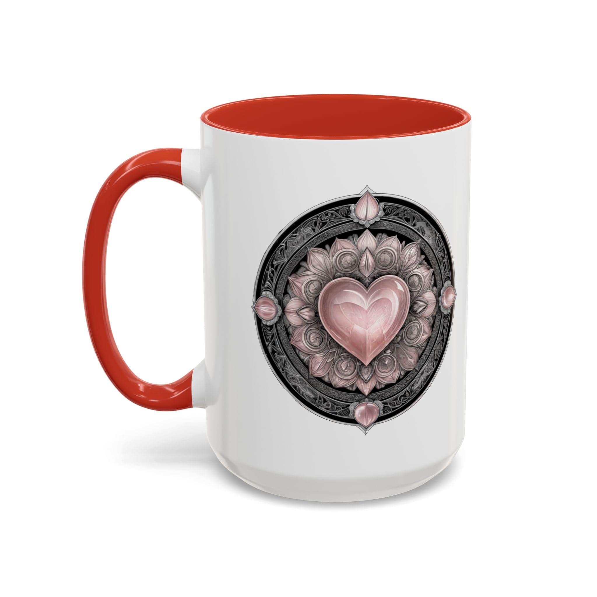 Printify Mug 15oz / Red Rose Quartz Love Crystal Coffee Mug with Heartwarming Quote and QR Code Beautiful Gemstone Gift for Valentines Day or Mothers Day