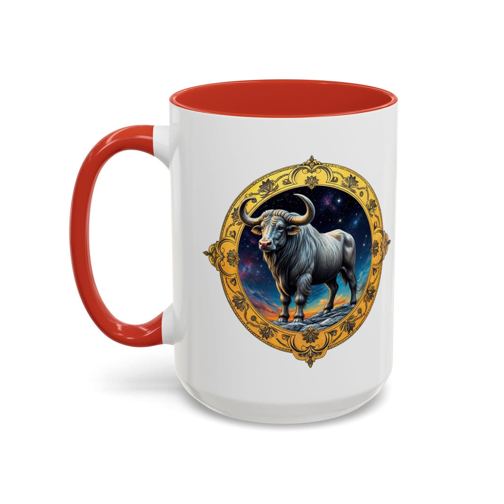 Printify Mug 15oz / Red Taurus Zodiac Coffee Mug with Inspirational Quote and Smart QR Code Charming Astrology Gift Custom Horoscope Mug for Taurus Fans