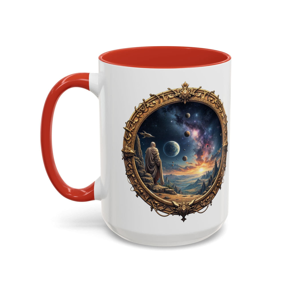 Printify Mug 15oz / Red UFO Coffee Mug with Earth Pizza Quote for Space Enthusiasts - Who Love Unique Gift Funny Intergalactic Space Humor QR Code Quote Video