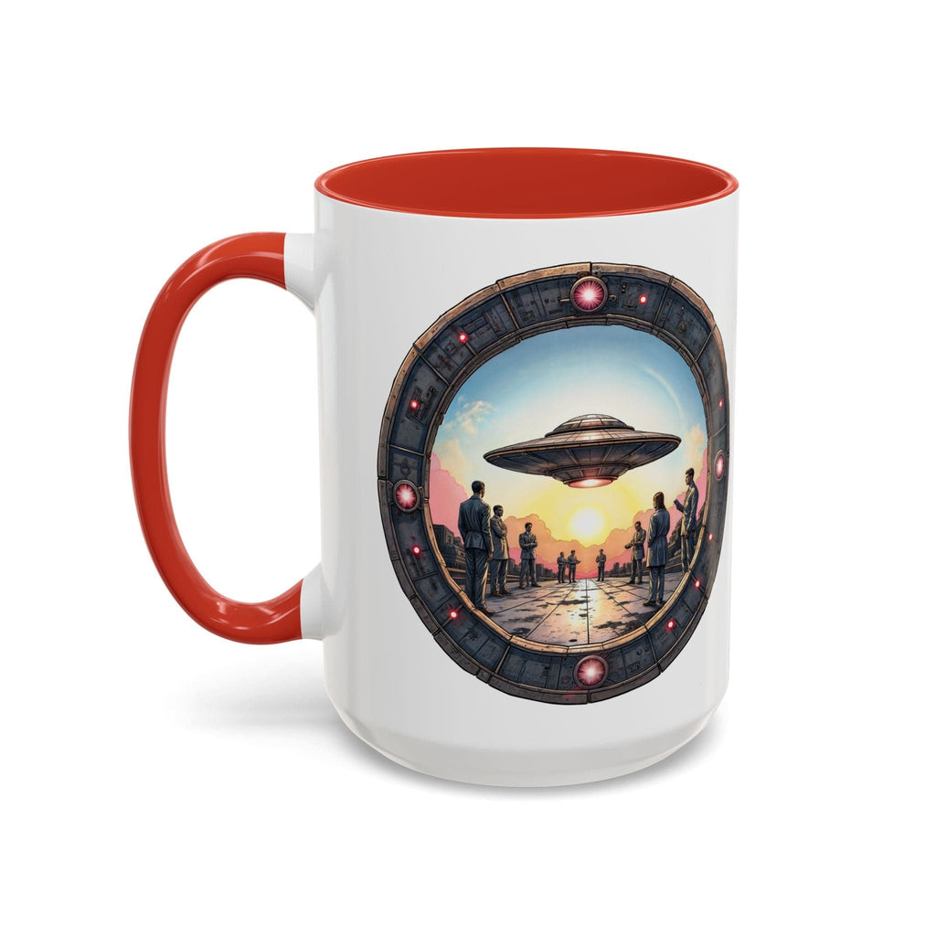 Printify Mug 15oz / Red UFO Coffee Mug with Funny Conspiracy Theory Quotes - for Enthusiasts Who Enjoy Mysterious Area 51 Humor Unique Gift Idea QR Code Quote Video