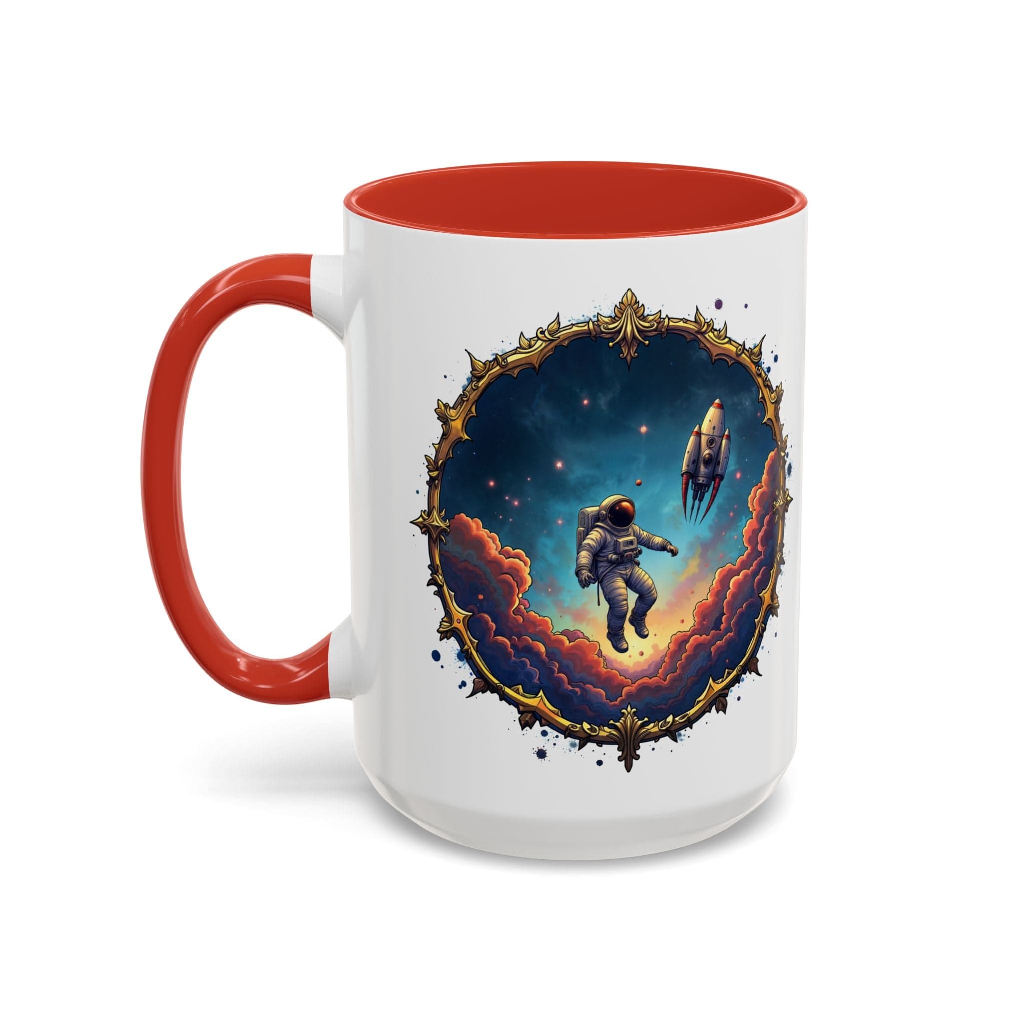 Printify Mug 15oz / Red UFO Coffee Mug with Happy Hour Quotes for Intergalactic Travelers - Who Love Quirky Gift Funny Space-Themed Puns for All QR Code Quote Video