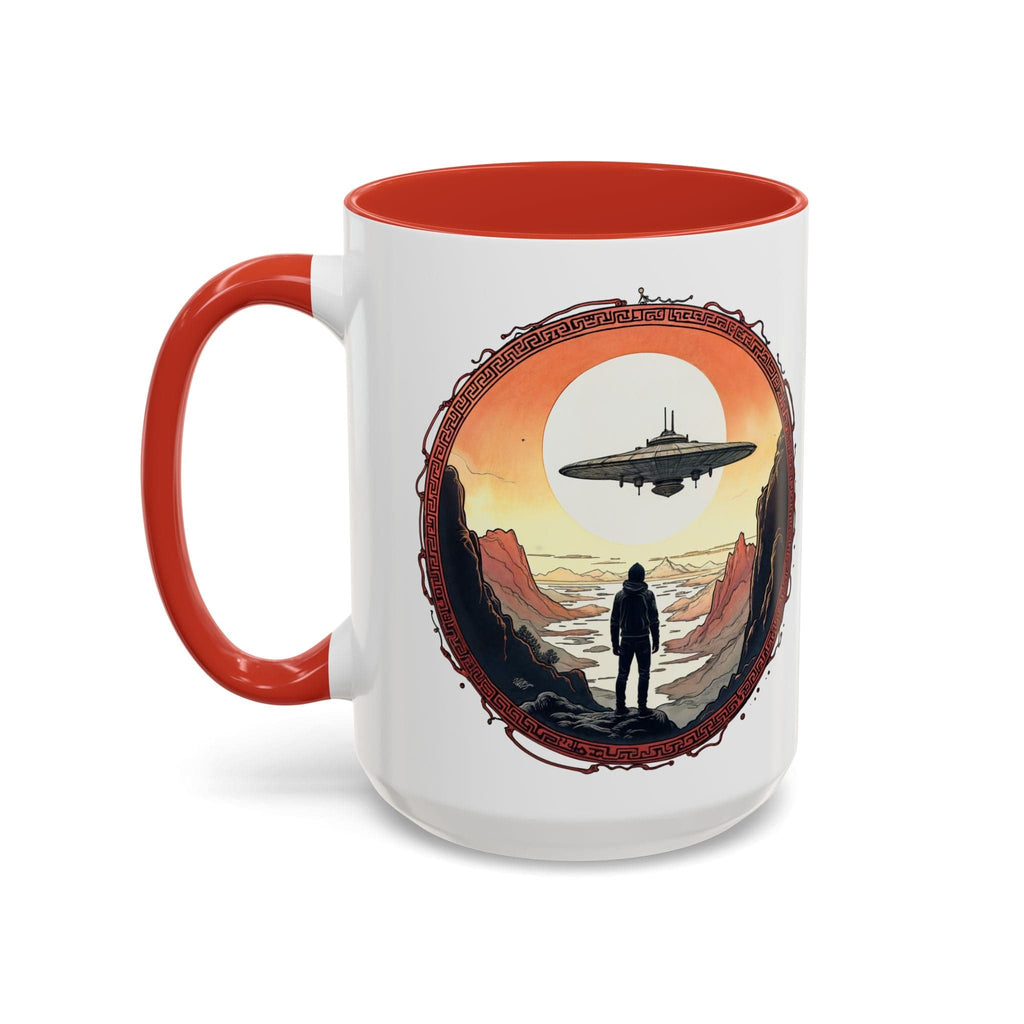 Printify Mug 15oz / Red UFO Coffee Mug with Silly Missing Socks Quote for Skeptical Believers - Who Adore Unique Quirky Hilarious Alien Humor QR Code Quote Video