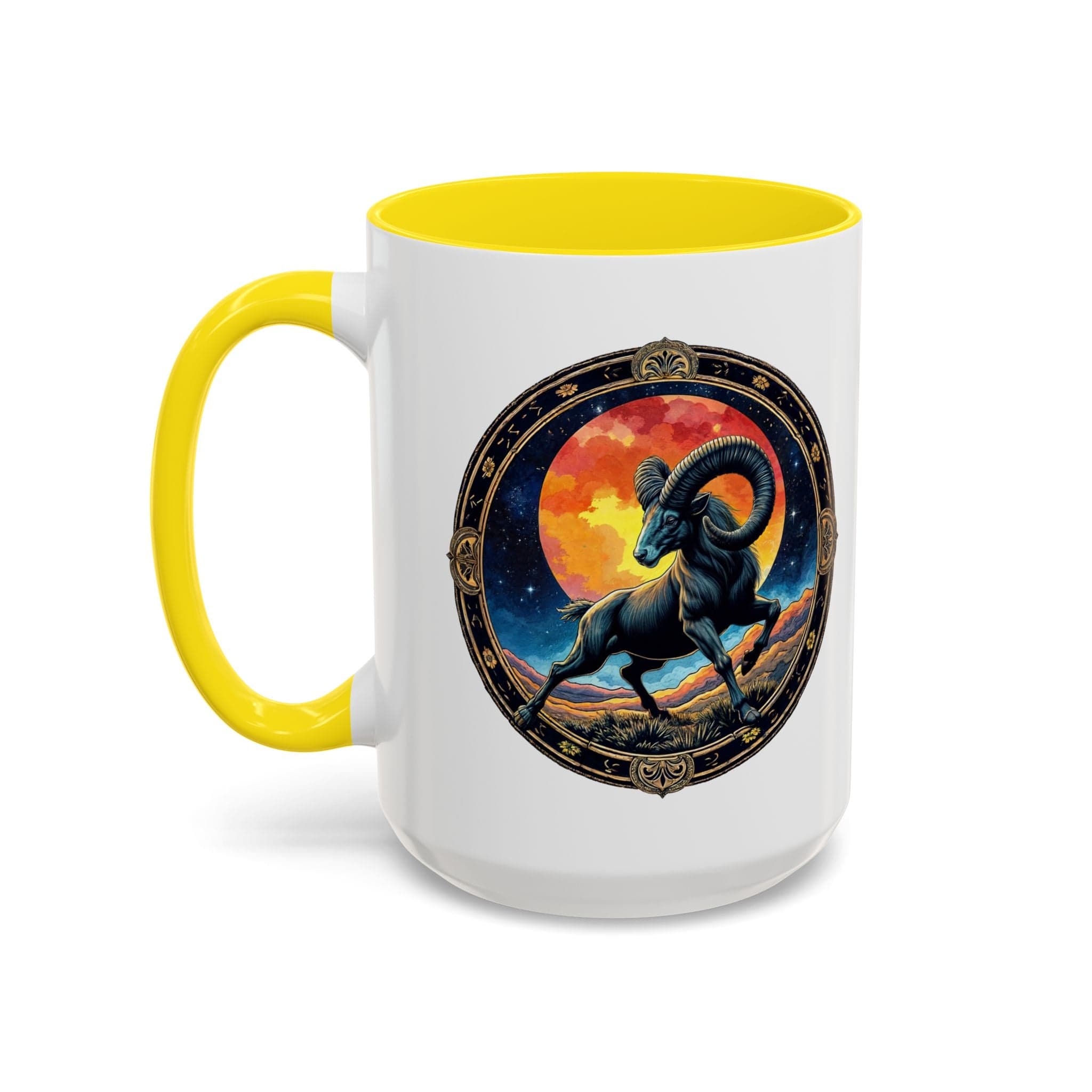 Printify Mug 15oz / Yellow Aries Zodiac Coffee Mug with Inspirational Quote and Smart QR Code Unique Astrology Gift Personalized Horoscope Mug for Aries Lovers