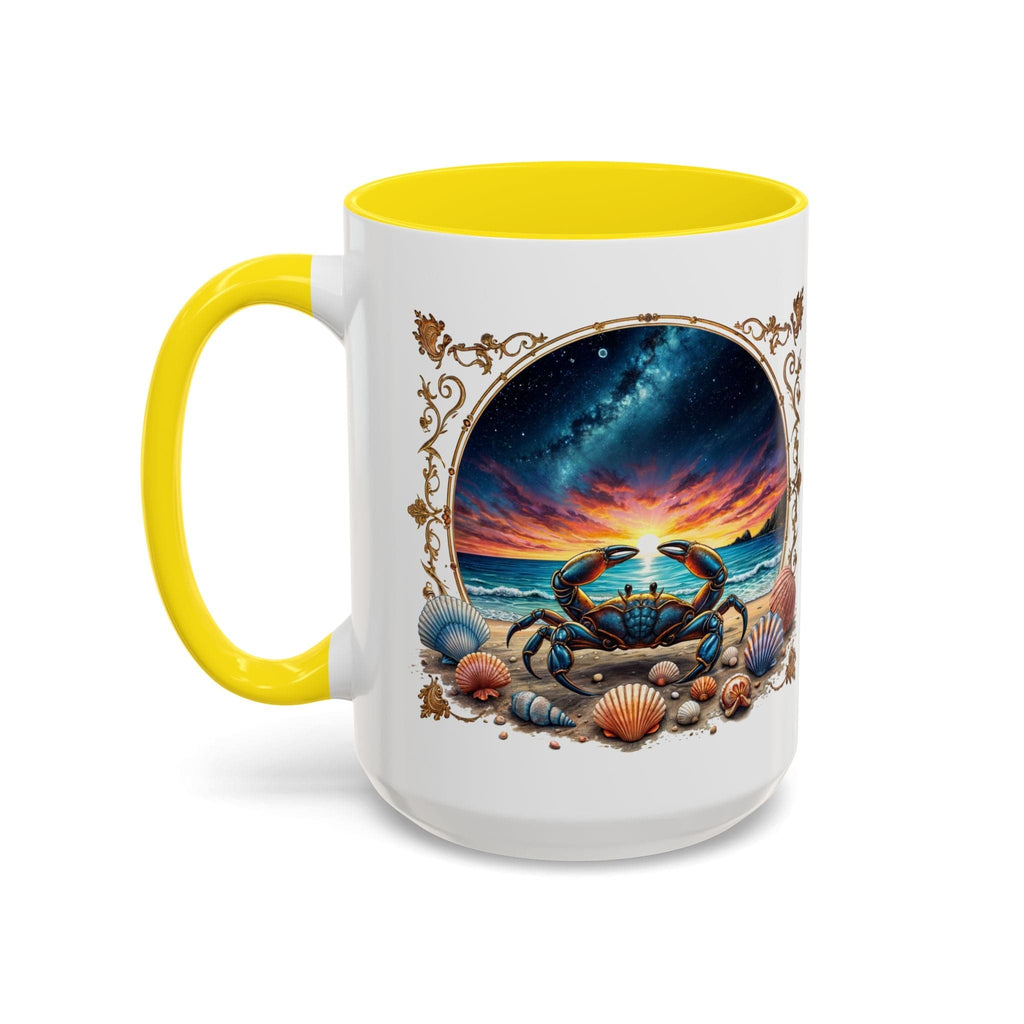 Printify Mug 15oz / Yellow Cancer Zodiac Coffee Mug with Inspirational Quote and Smart QR Code Nurturing Astrology Gift Personalized Horoscope Mug for Cancer Fans