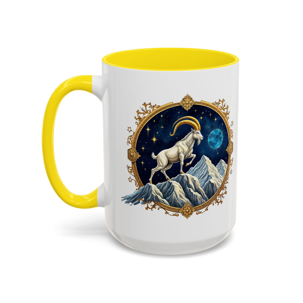 Printify Mug 15oz / Yellow Capricorn Zodiac Coffee Mug with Inspirational Quote and Smart QR Code Perfect Astrology Gift Unique Capricorn Horoscope Mug for Enthusiasts