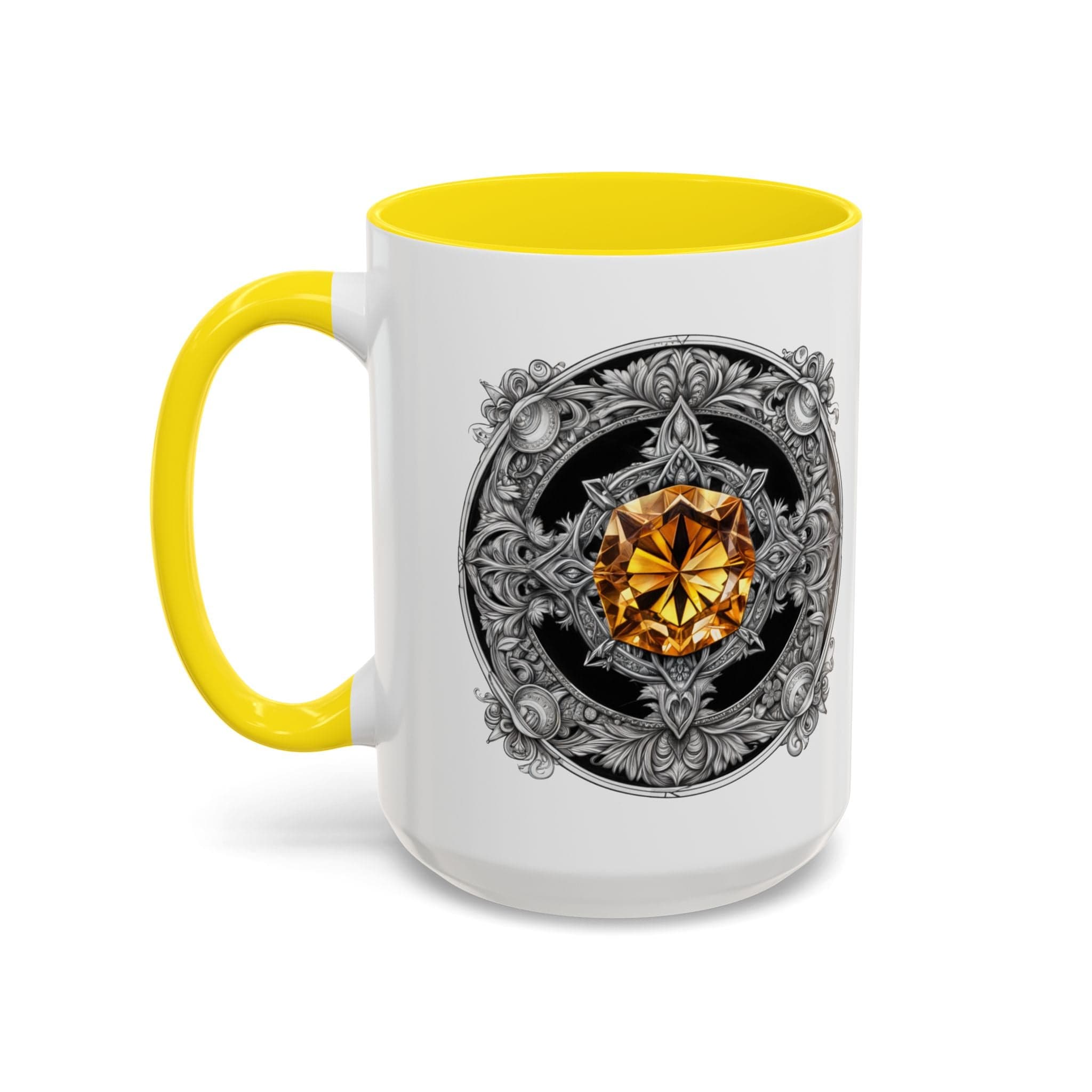 Printify Mug 15oz / Yellow Citrine Crystal Coffee Mug with Positive Quote and QR Code for Motivational Video Ideal Gift for Gemstone Optimists and Dreamers